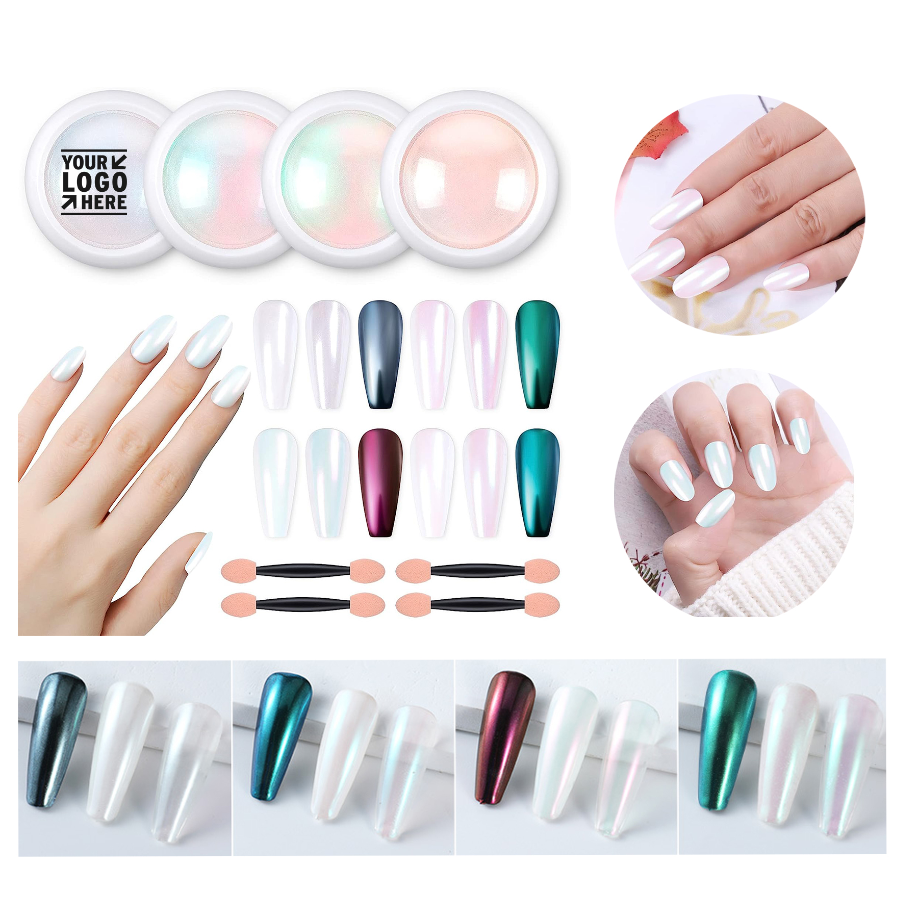 Iridescent Aurora Mermaid Pearl Glitter Dust Kit Gel Polish Chrome Nail Art Powder