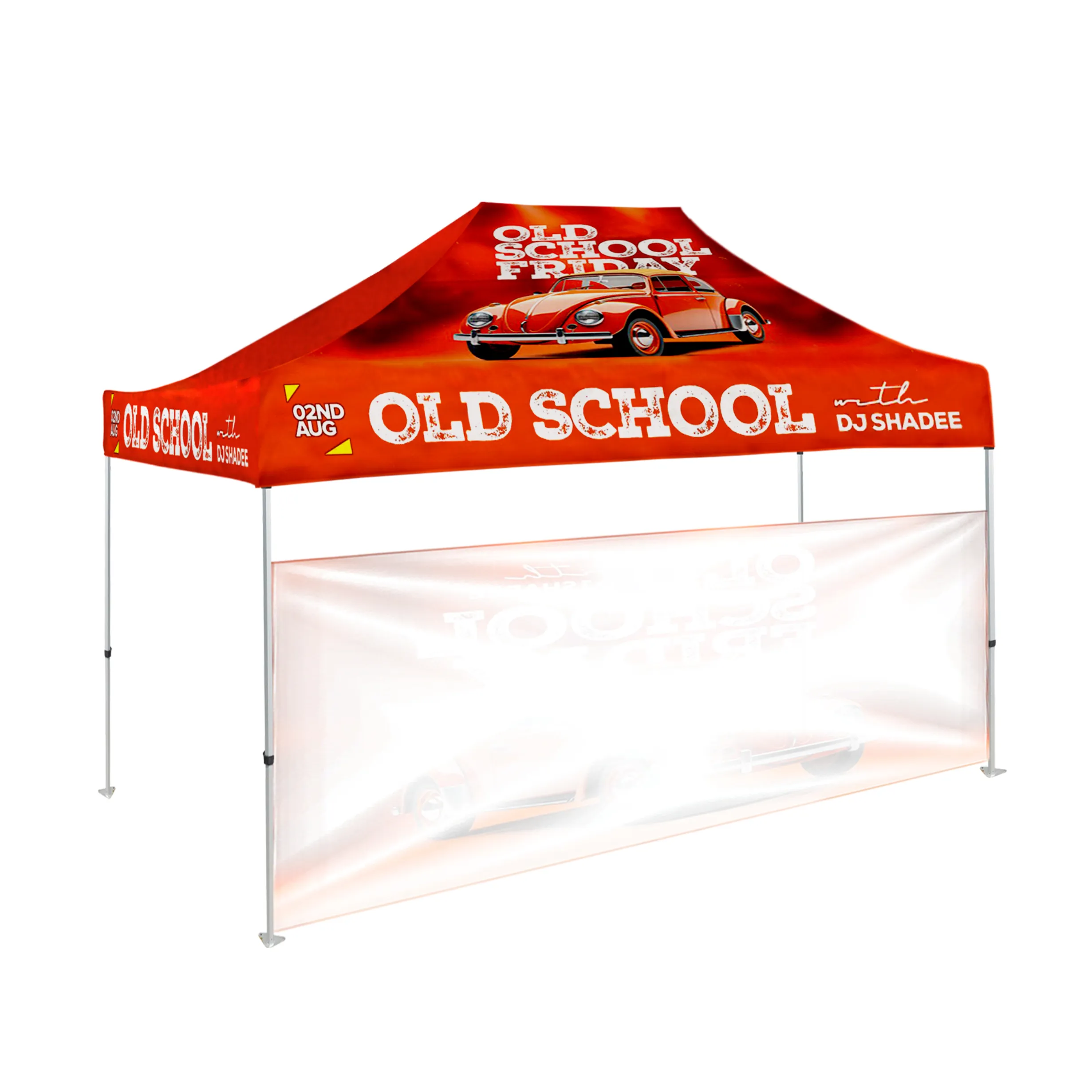 10'x15' Tent Canopy w frame, 1 long half wall 6
