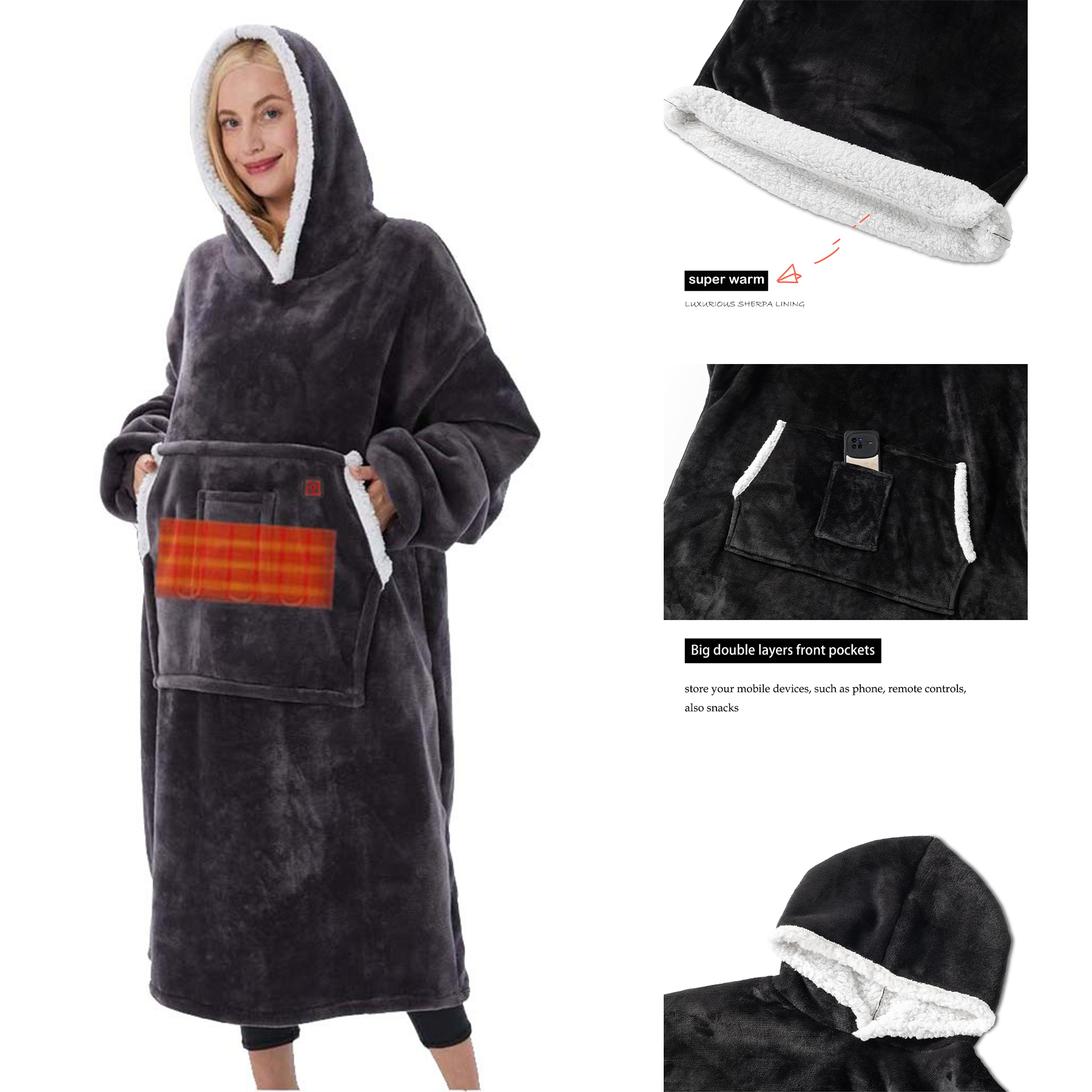 Heated Oversized Wearable Blanket Hoodie 2