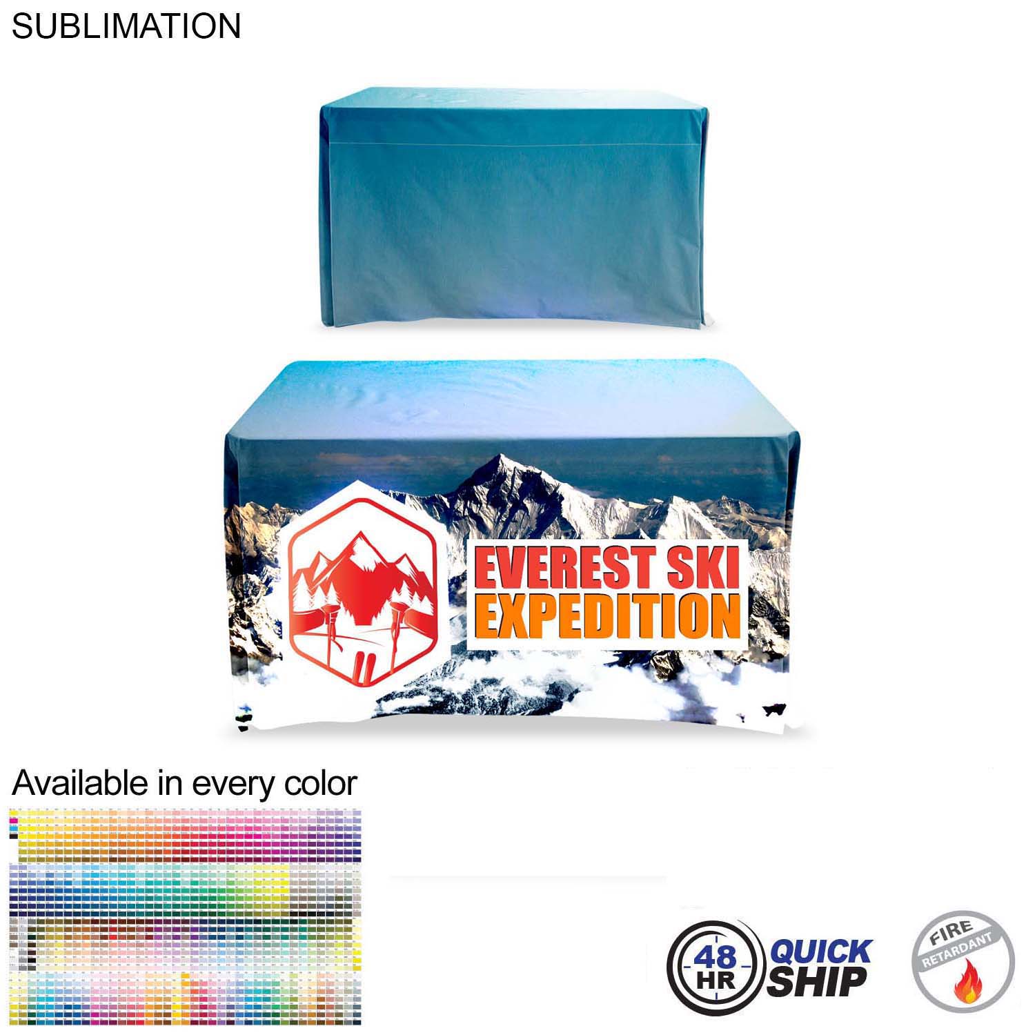 48 Hr Quick Ship - Sublimated Table Cloth for 4' table, Drape style, 4 sided, Closed Back 3