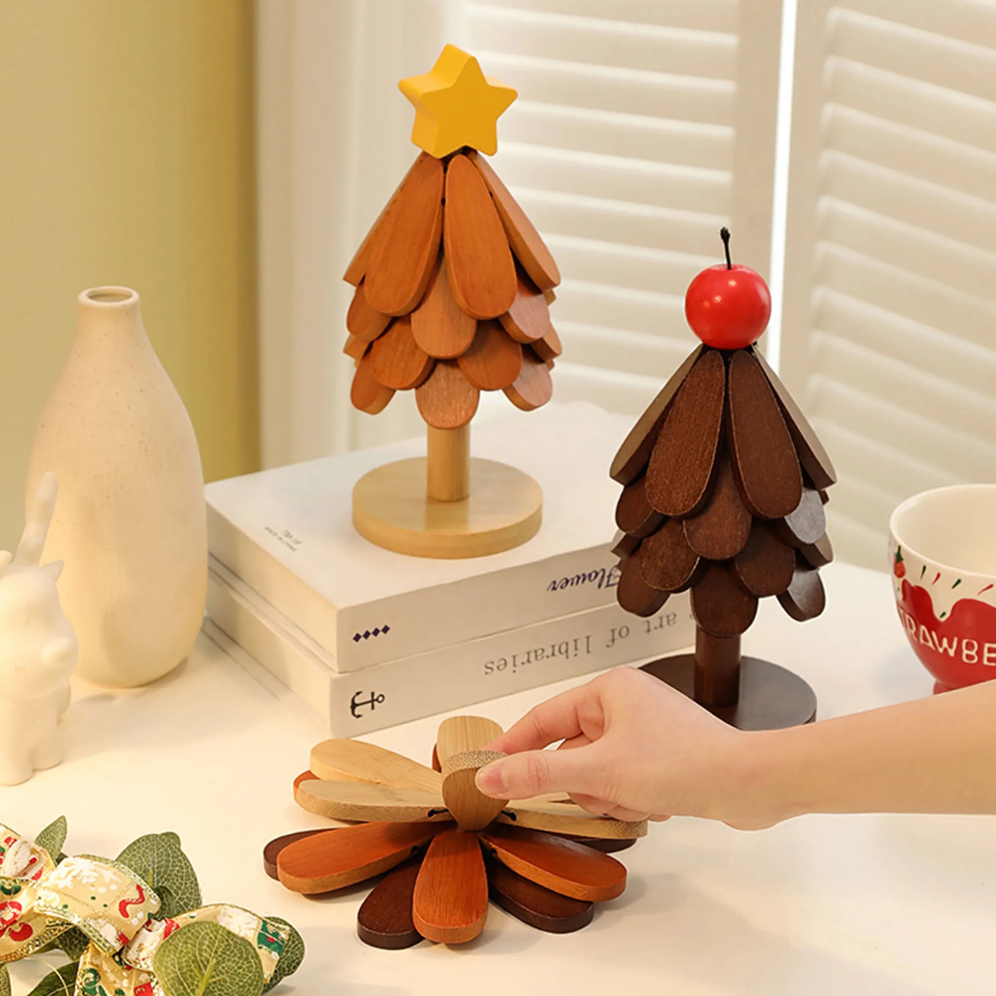 Festive Christmas Tree Solid Wood Heat Resistant Mat 3