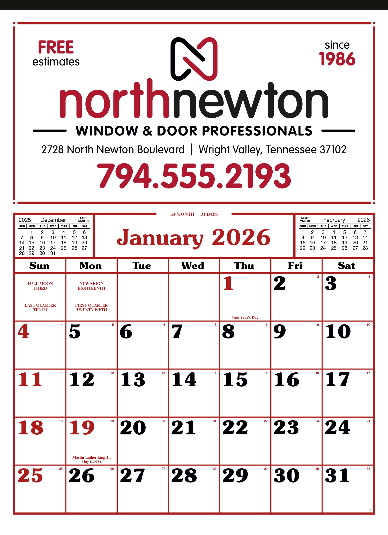 Skinner & Kennedy® Commercial 12-Sheet Calendar 10
