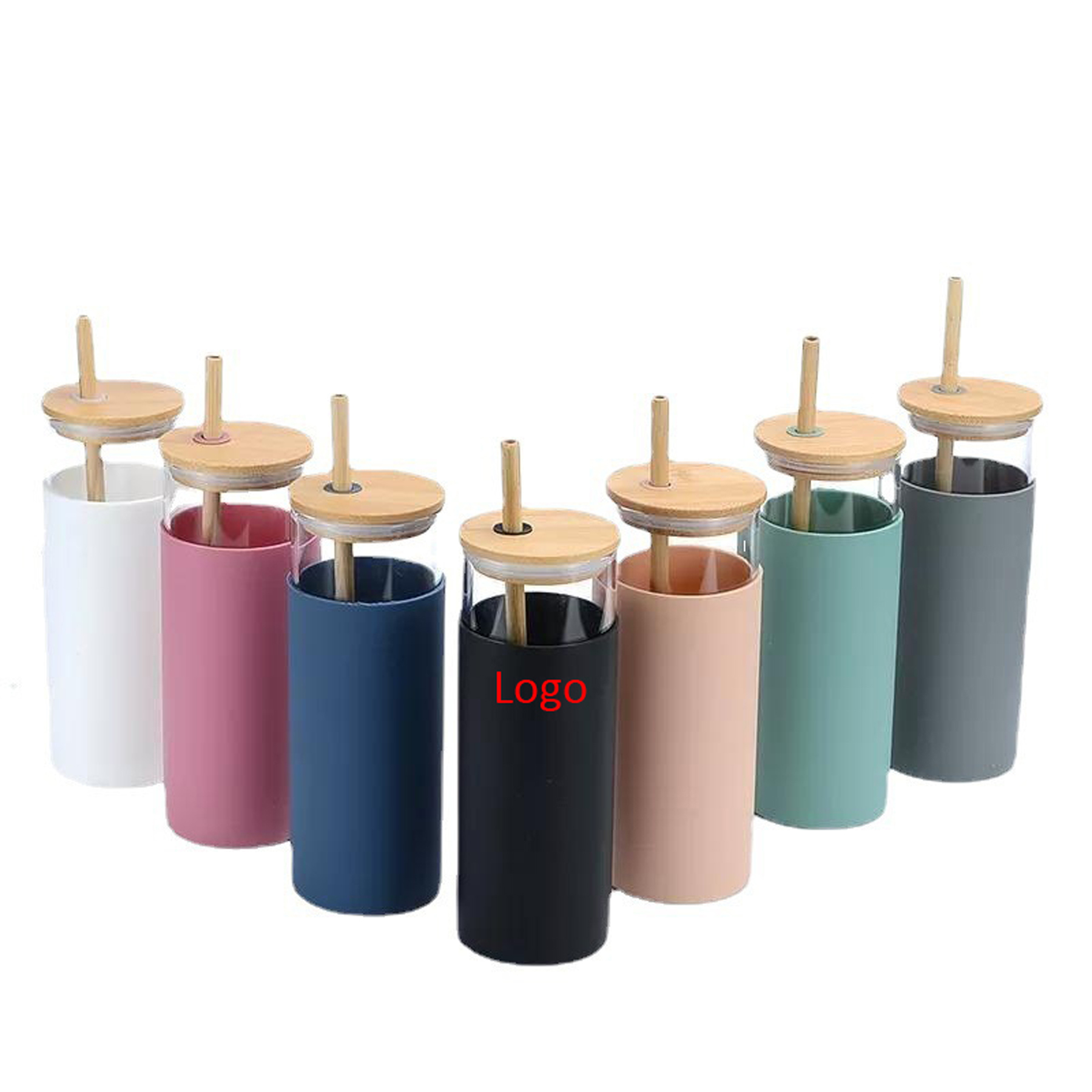 17oz Glass Tumbler with Silicone Sleeve, Bamboo Lid, and Straw 2
