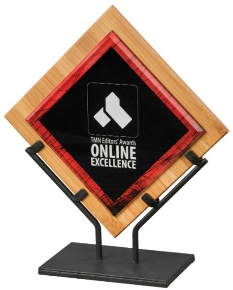 10-1/2" Red Diamond Shaped Bamboo and Acrylic Art with Stand 1
