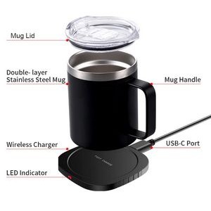 Stainless Steel Coffee Mug With Wireless Phone Charger 6