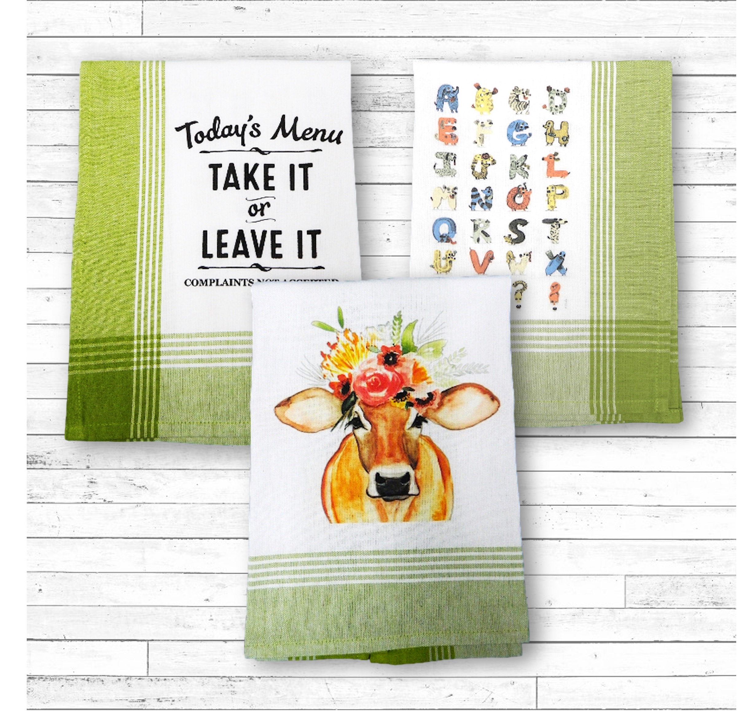 Lime/White Plaid Kitchen Towel with Custom Print 2