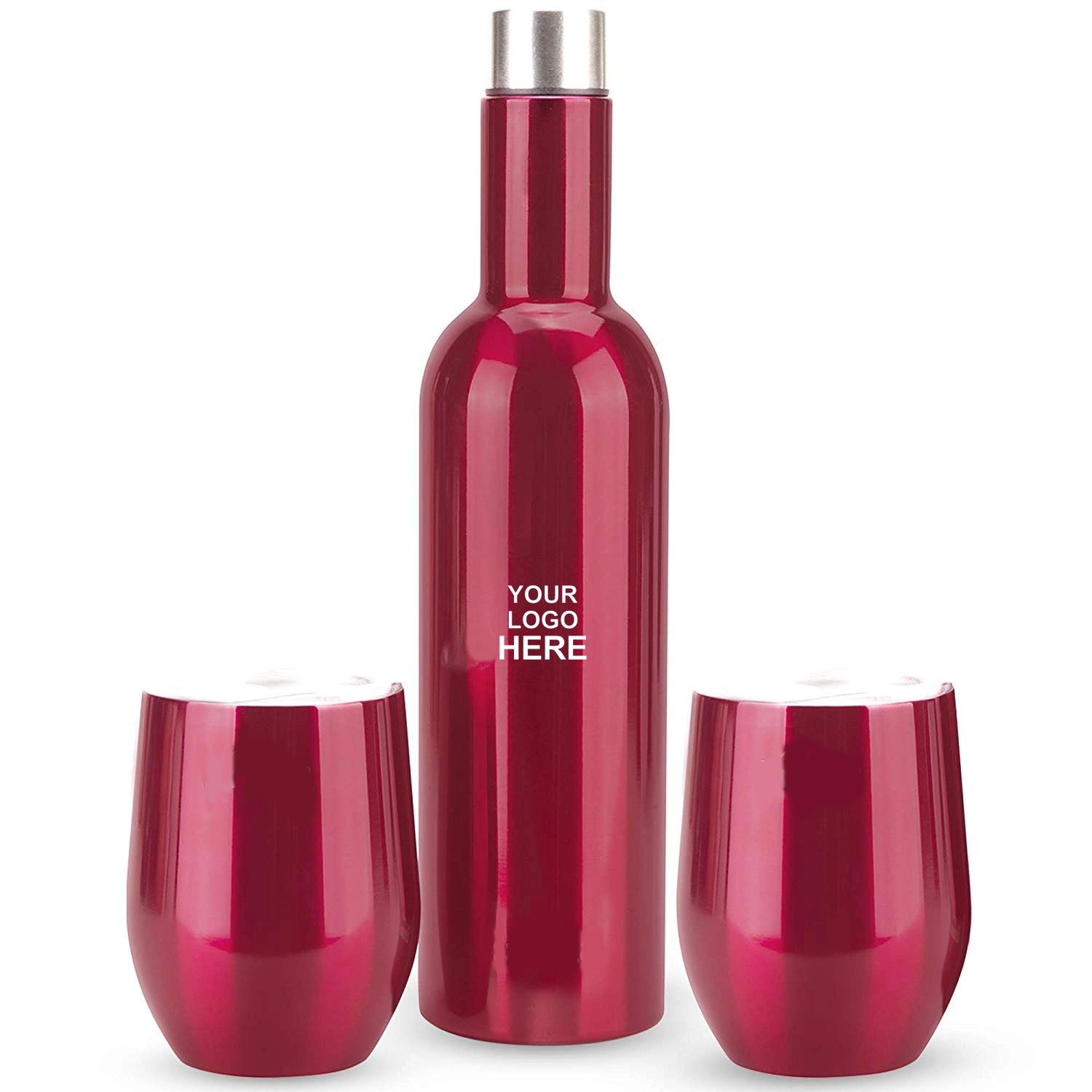 Vacuum Wine Bottle 25Oz & Two Wine Tumbler With Lids 16Oz 4