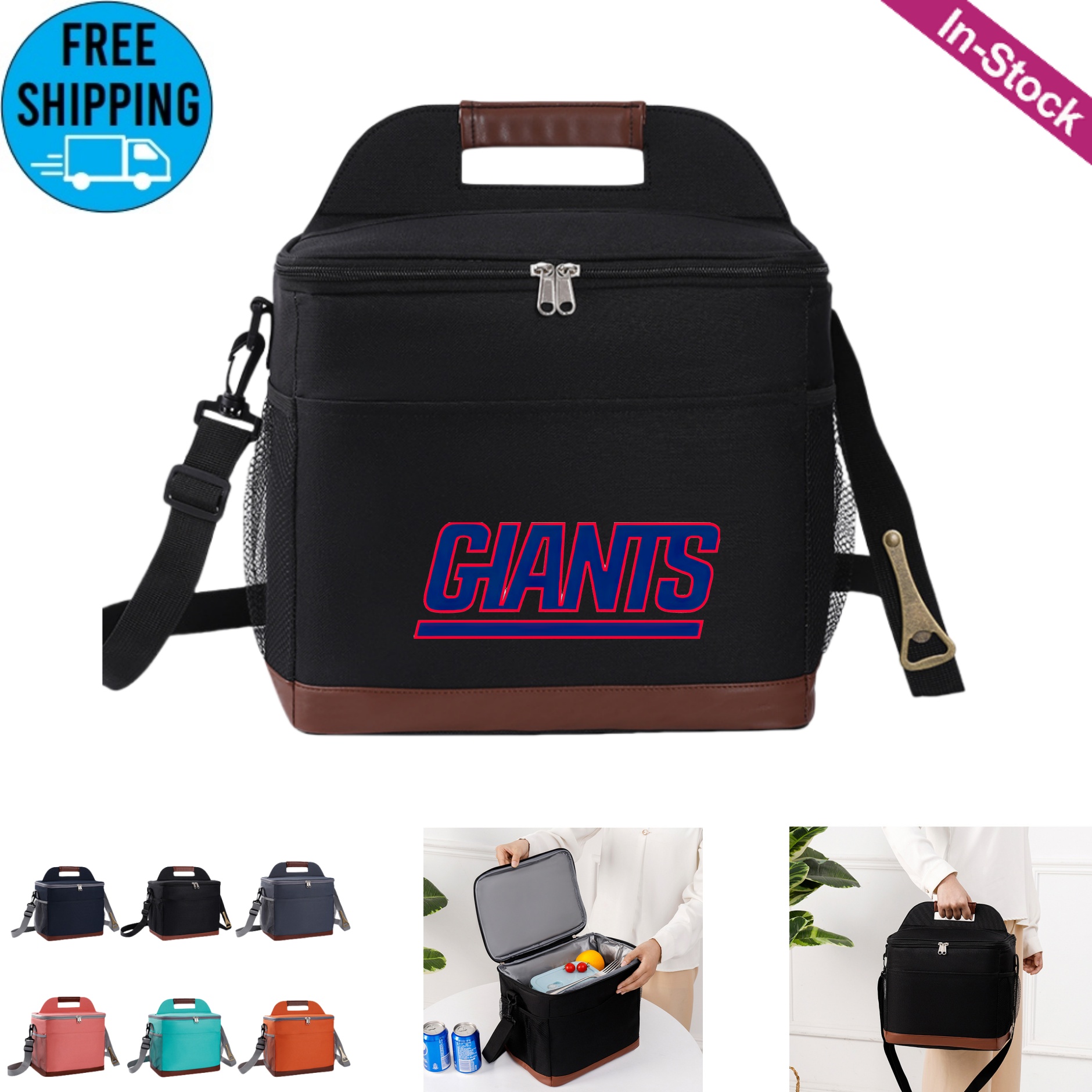 Insulated Lunch Box Freezable Cooler Bag with Beer Bottle Opener and Adjustable Shoulder Strap 5