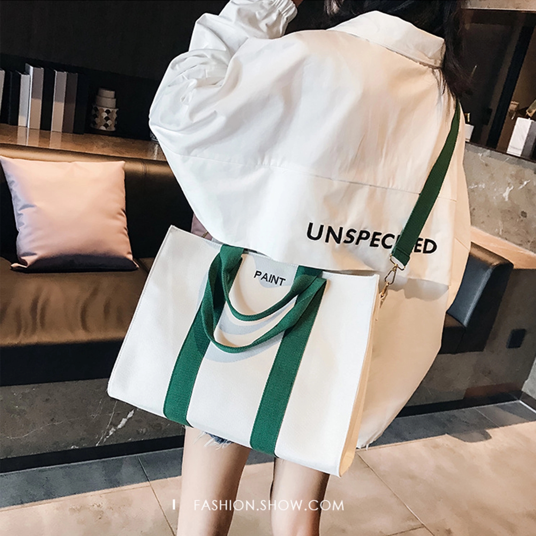 Stylish Canvas Tote Bag Top Zipper Closure 5