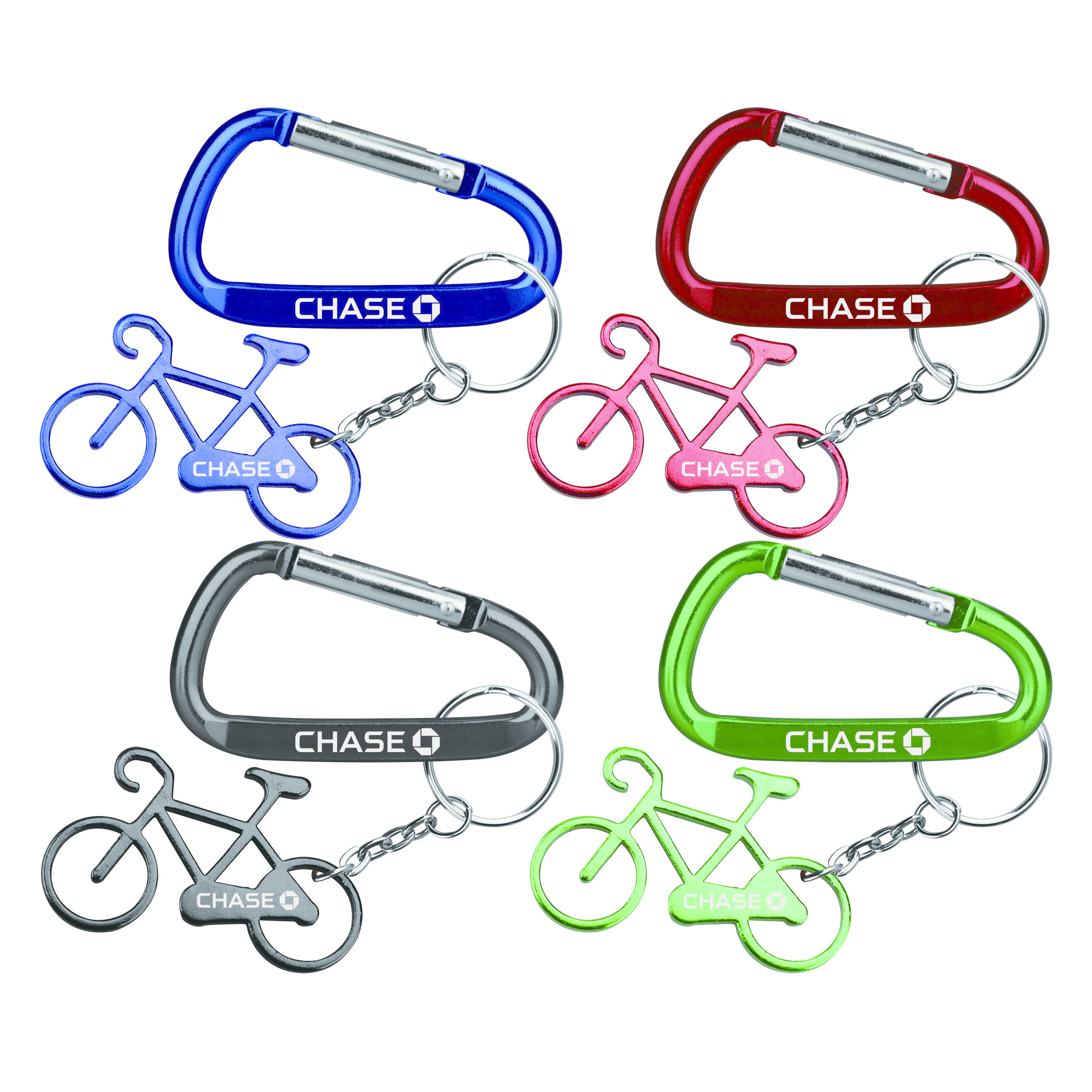 Bicycle shape bottle opener with key chain and carabiner