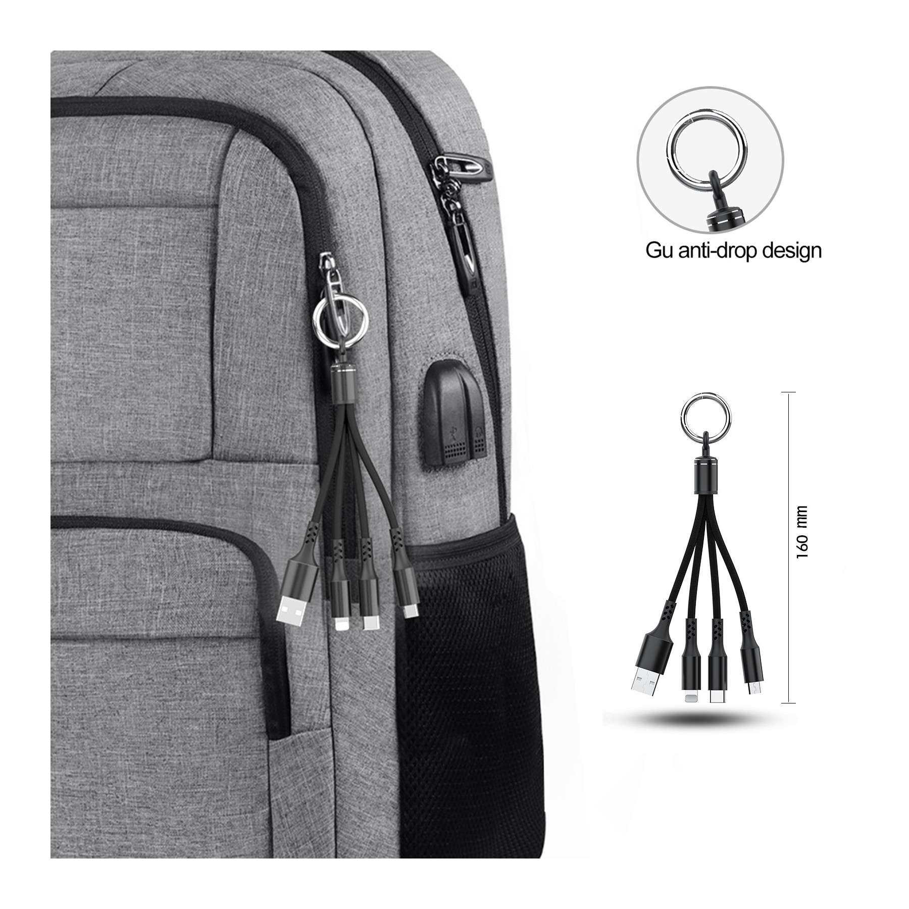 3 in 1 Key chain Design Portable USB Charging Cable 2