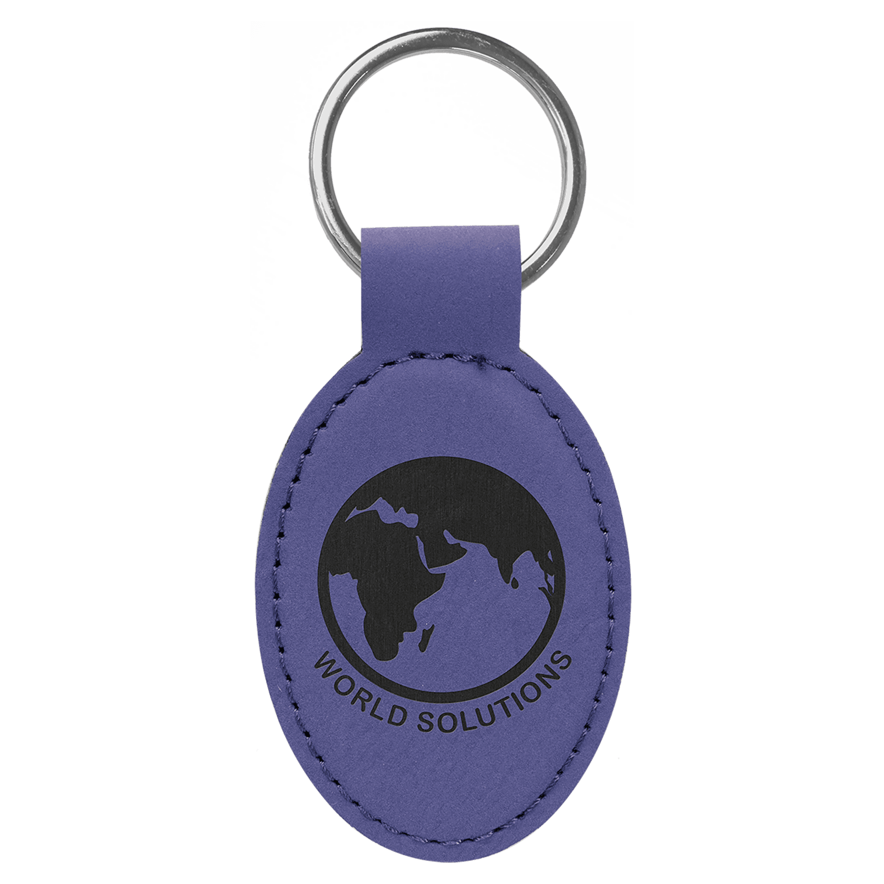 3" x 1 3/4" Purple Leatherette Oval Keychain 1