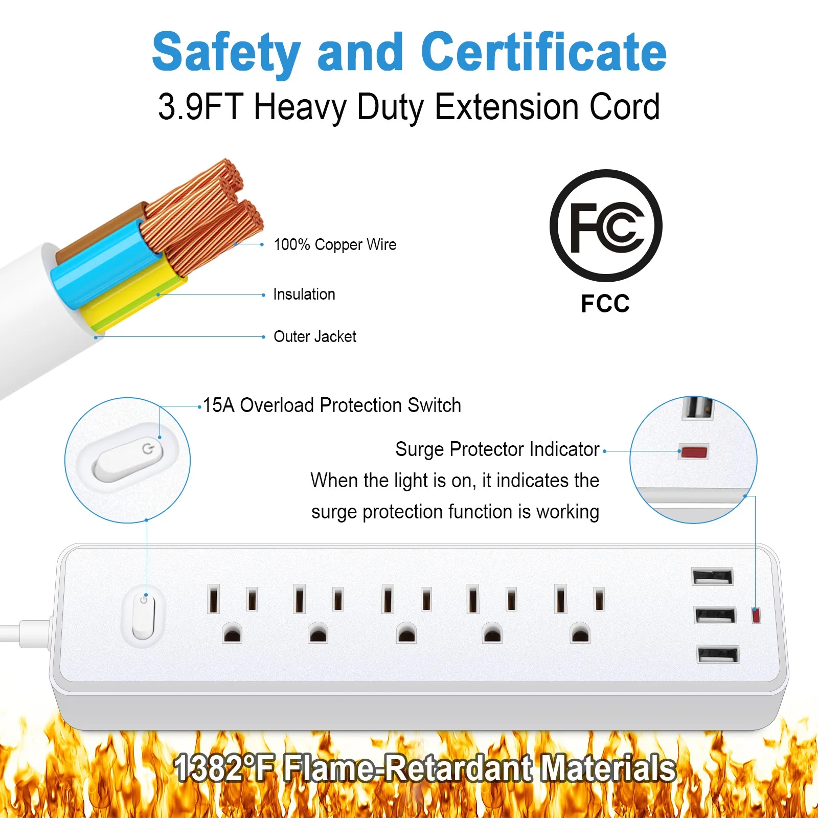 Surge Protector Power Strip for Home/Office 6