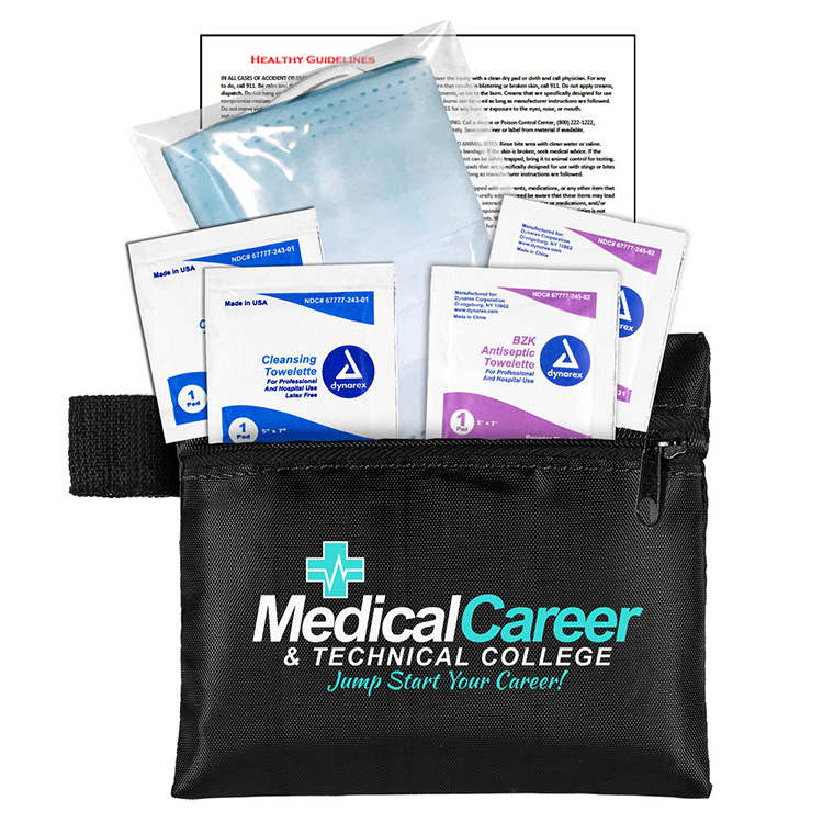 "Europa" 5 Piece Kit with 3-Ply Mask & Antiseptic Wipes in Zipper Pouch 10