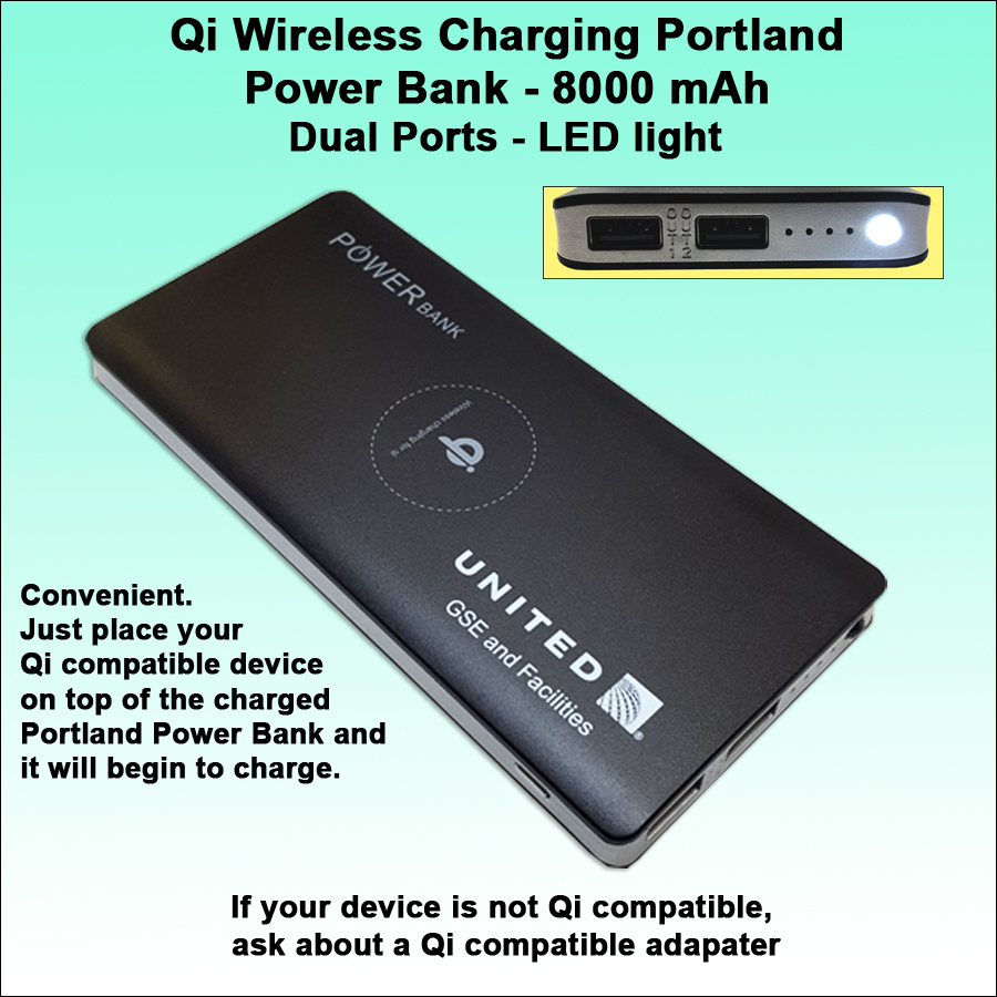 Qi Wireless Charging Portland Power Bank 8000 mAh- Black