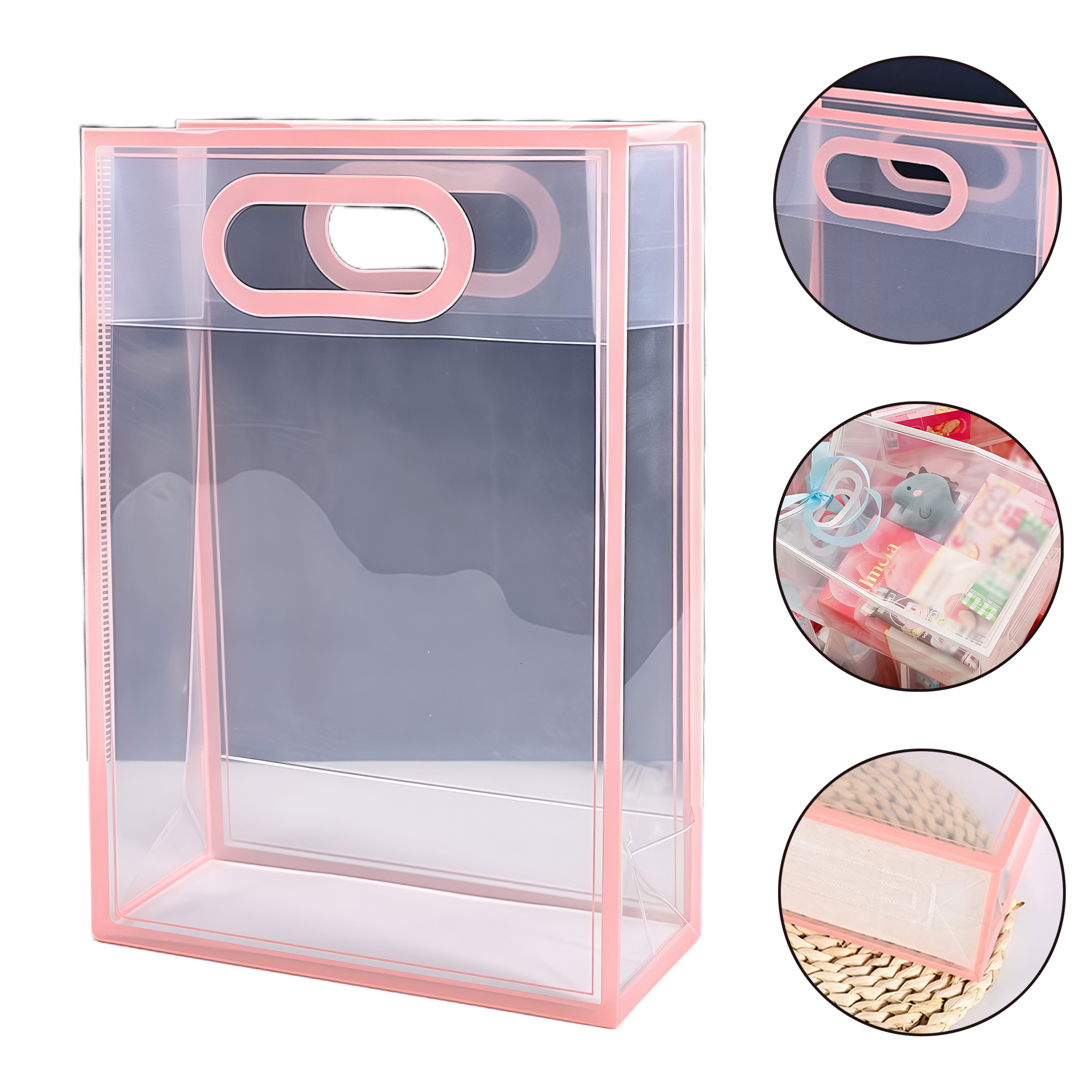 Pink Gift Bag Cosmetic Bag Wedding Favor Bag Handy Plastic Tote Durable Reusable Waterproof 2