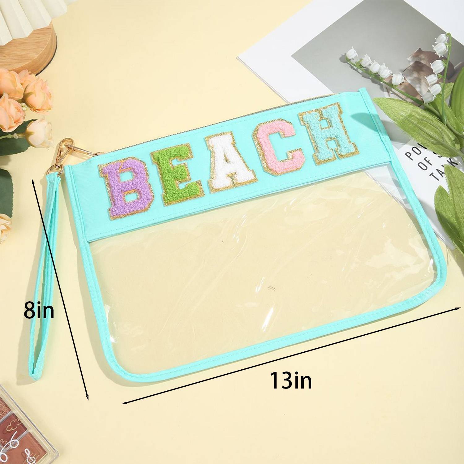 Waterproof Chenille Letter Clear PVC Cosmetic Bag 3