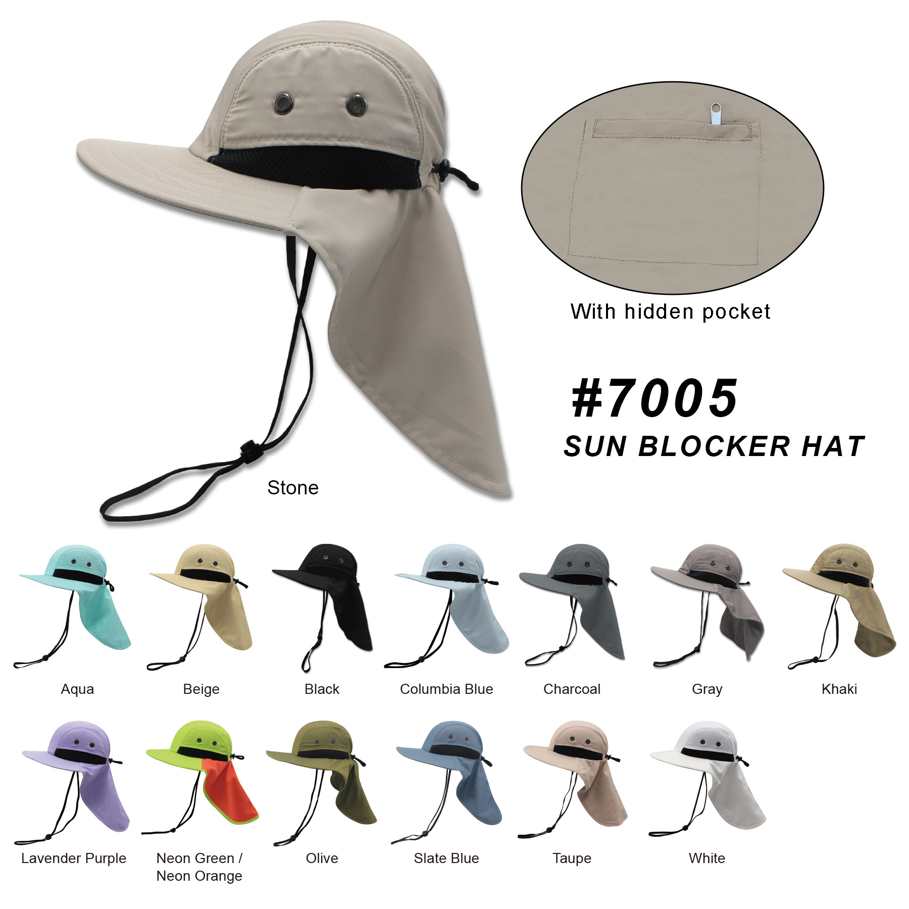 Safari boonie flap back hat with hidden pocket
