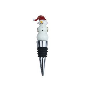 Red Cap Snowman Design Alloy Wine Cork Bottle Stopper 13