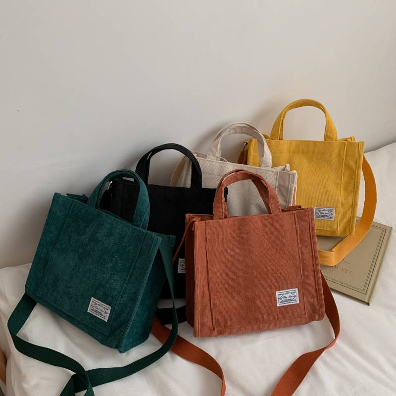 Women Corduroy Zipper Shoulder Crossbody Bag 6