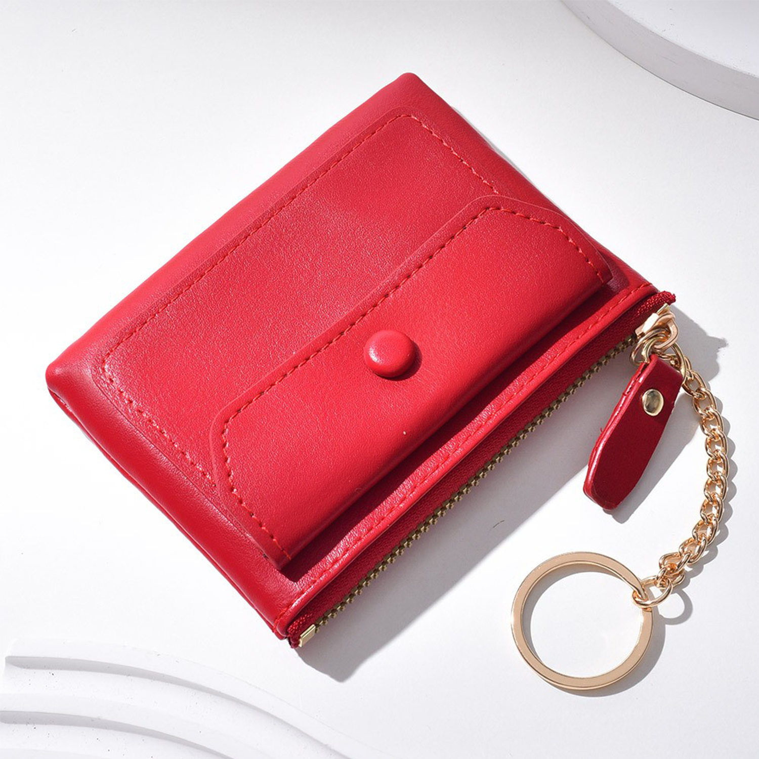 Mini PU Zipper Coin Purse With Keychain 7
