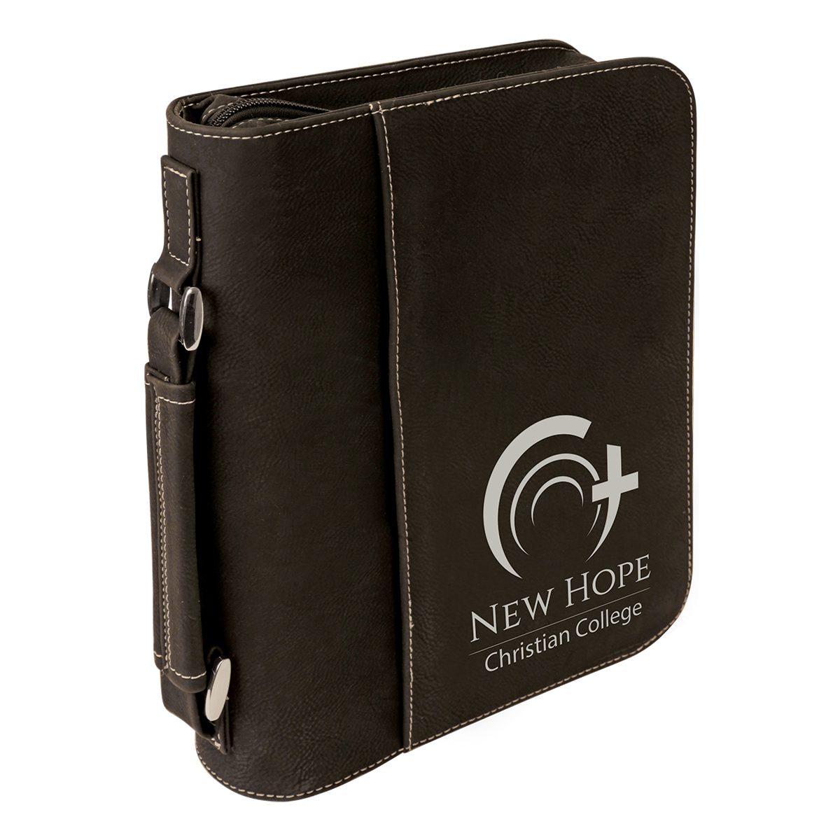 7" x 10" Black & Silver Leatherette Book/Bible Cover with Handle & Zipper