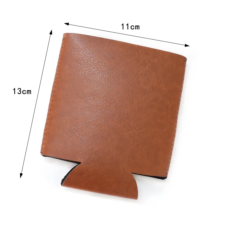 PU Leather Can Cooler Sleeve – Foldable Beverage Holder for Cans & Bottles, custom koozie with logo imprint 8