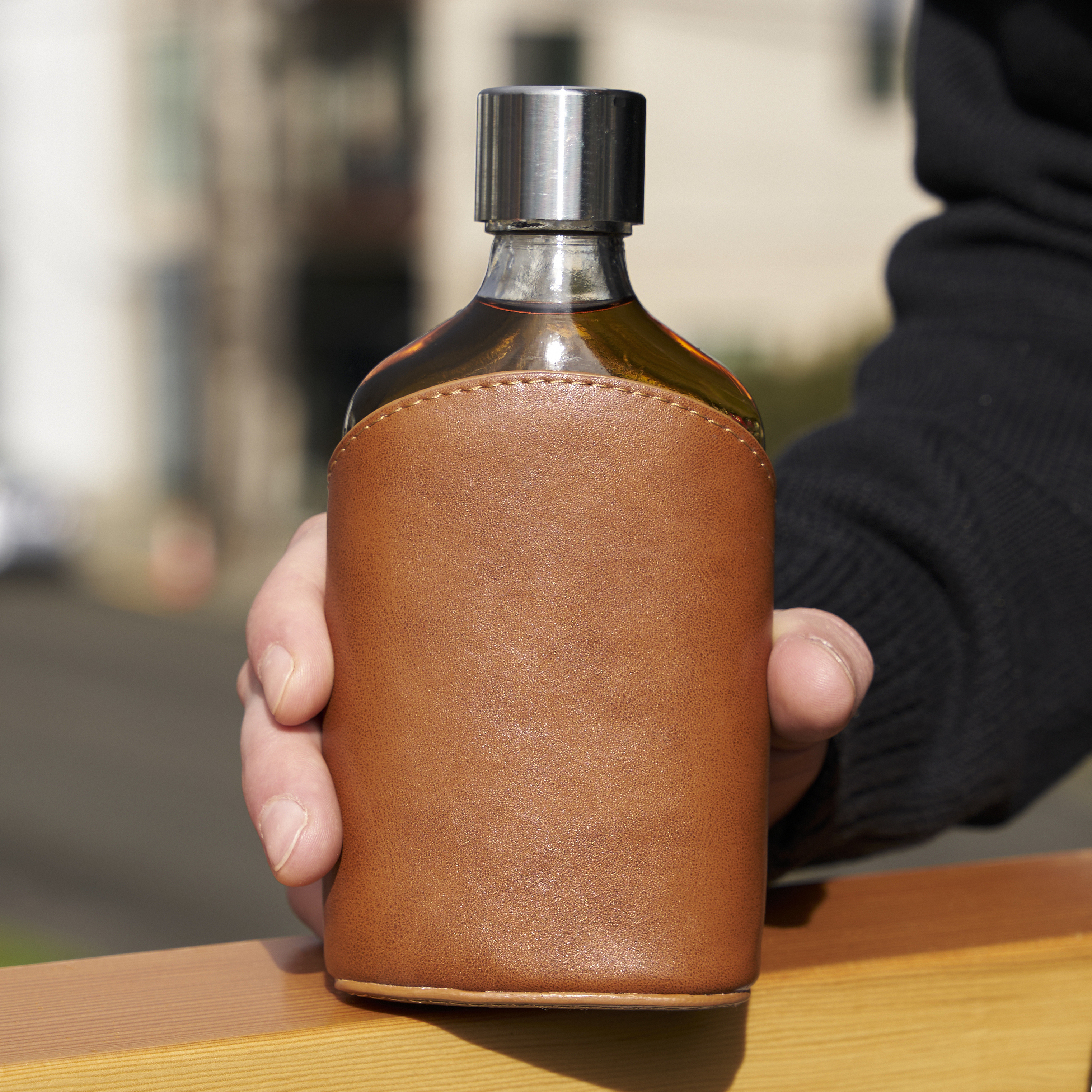 Viski® Parker Leather-Wrapped Glass Flask 6