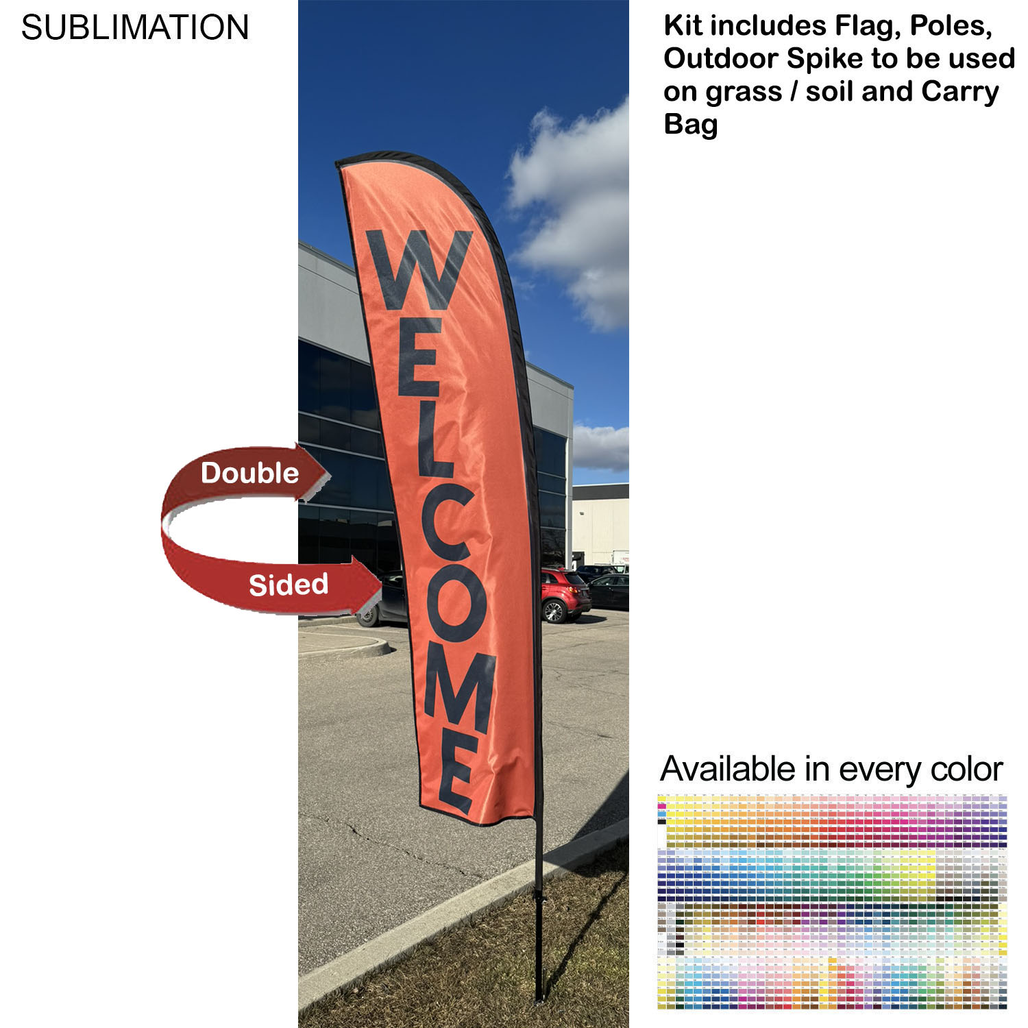 10' Small Feather Flag Kit, Full Color Graphics Double Sided, Outdoor Spike base and Bag Included 6