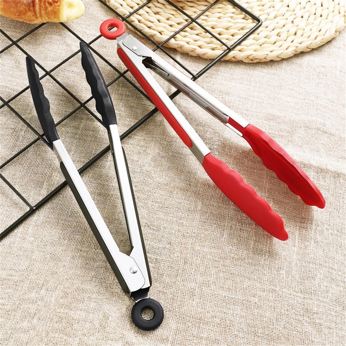 Stainless Steel Locking Kitchen Tongs With Silicone Tips Set 3