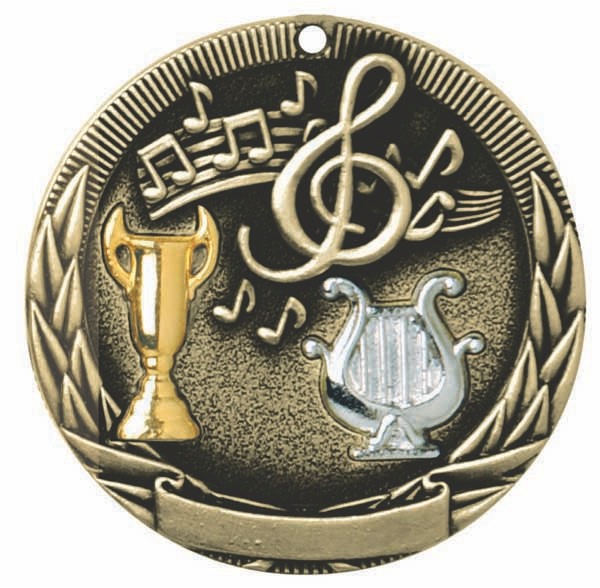 Music Tri-Colored Medal 2" 1