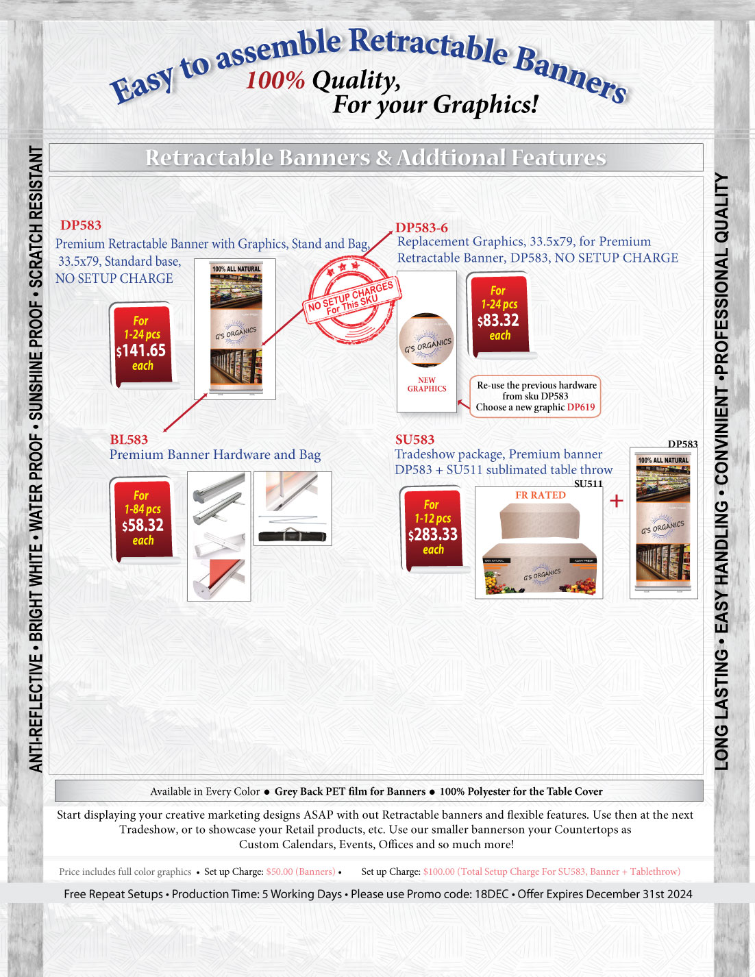 Premium Retractable Pull Up Banner with Graphics, Stand and Bag, 33.5x79, Standard base, NO SETUPS 7