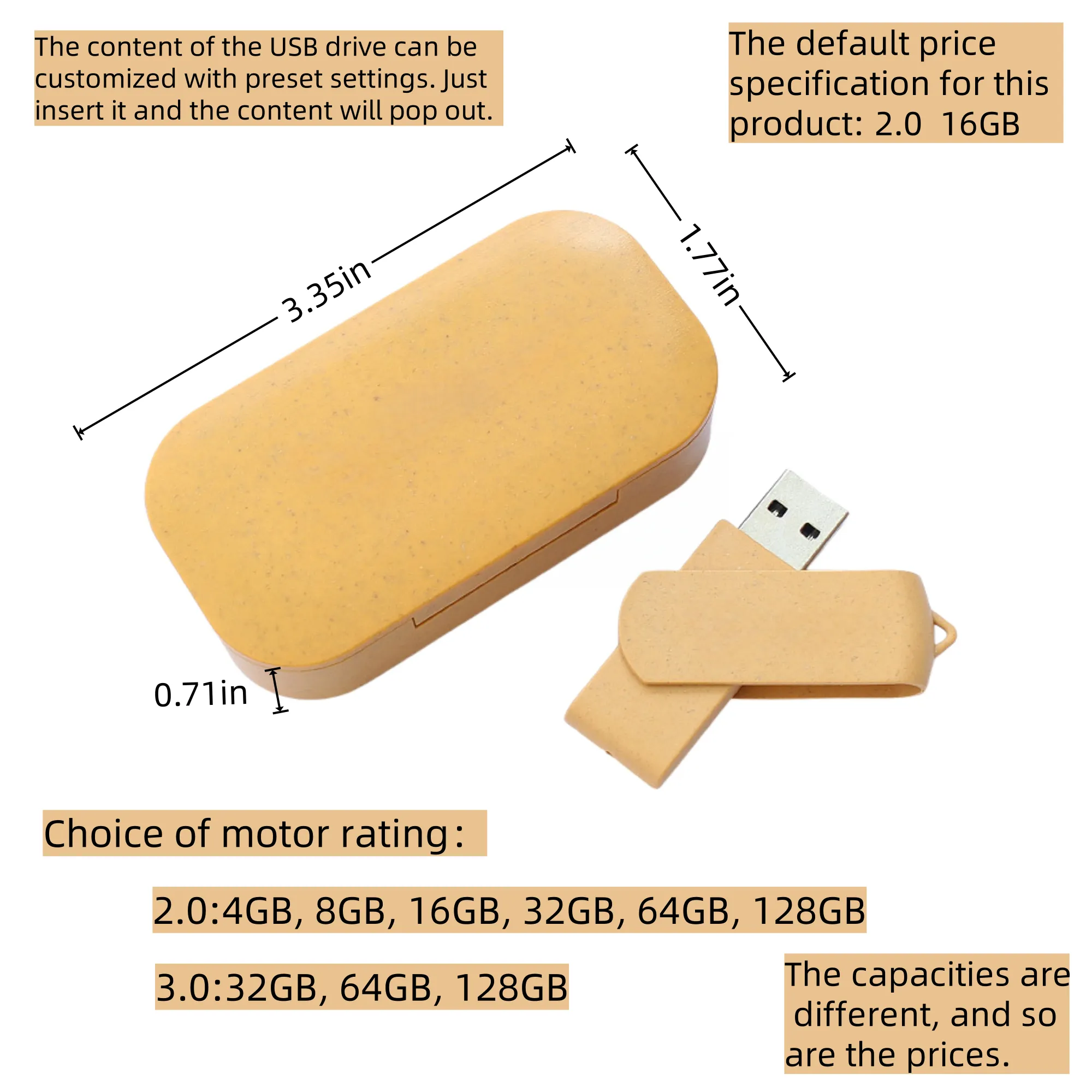 Wheat Straw 16G USB Flash Drive Set With Custom LOGO 2