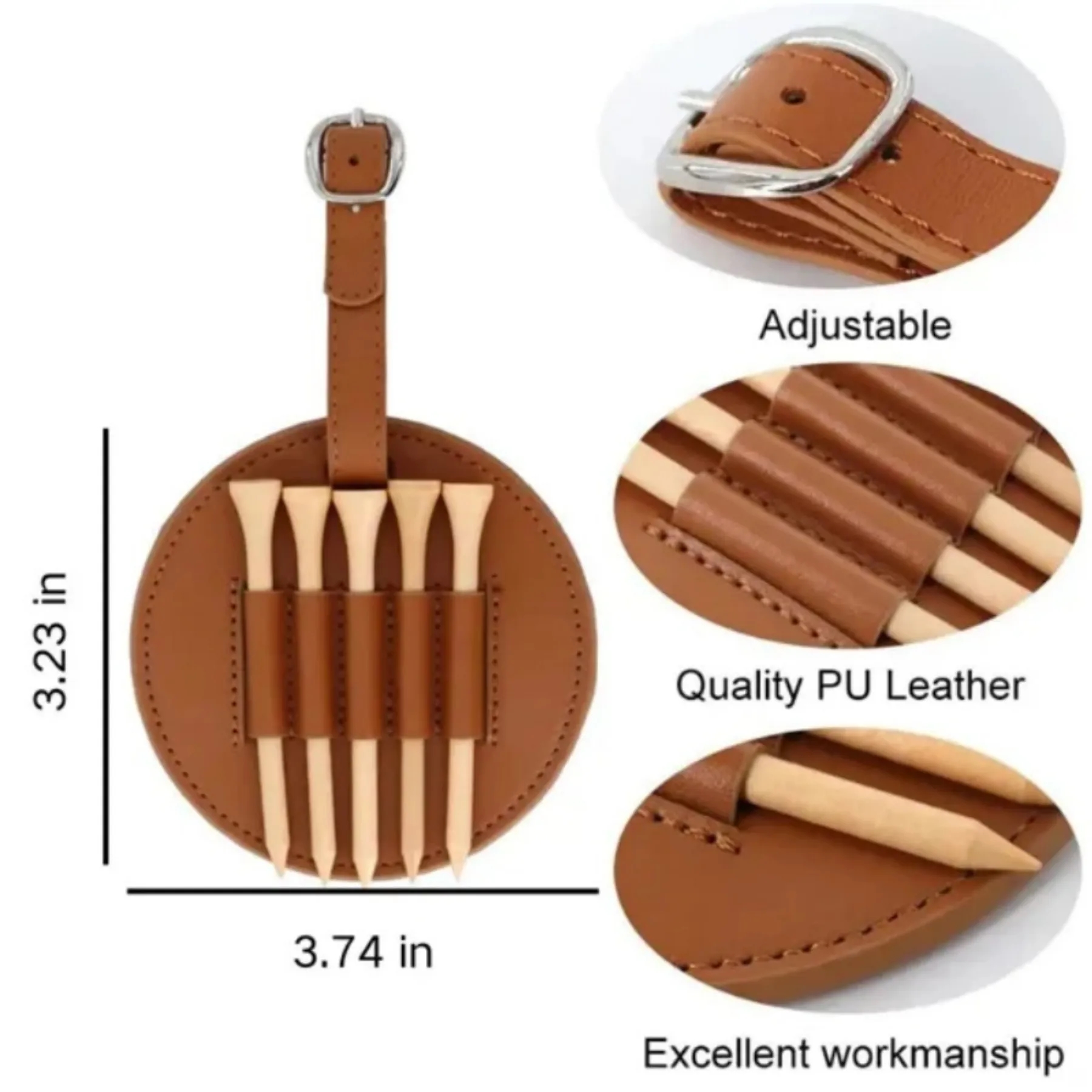 Leather Golf Tees Holder with 5 PCS Wooden Golf Tees 1
