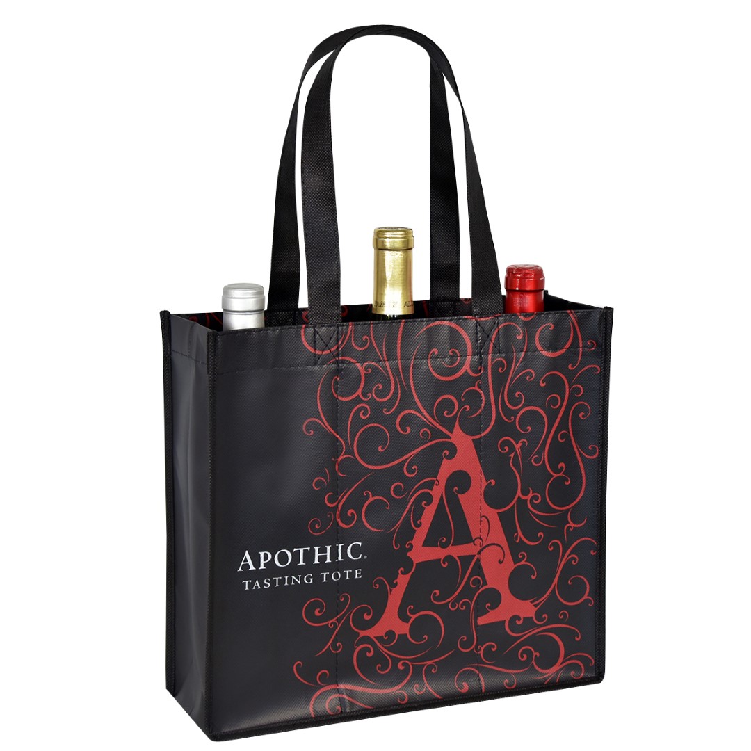 Custom 120g Laminated Non-Woven 3-Bottle Wine Tote 12"x11"x4" 1