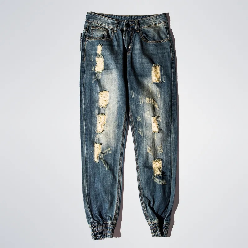Men's Distressed Holes Slim Fit Blue Skinny Jeans 3