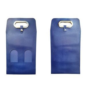 Buckled Dual Bottles PU Leather Wine Bag With Window And Metal Handles 2