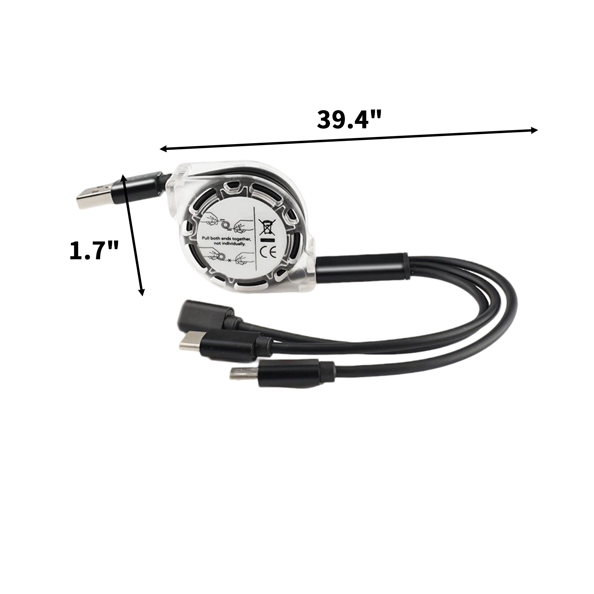 Retractable Three In One Charge Cord 39.4" 9