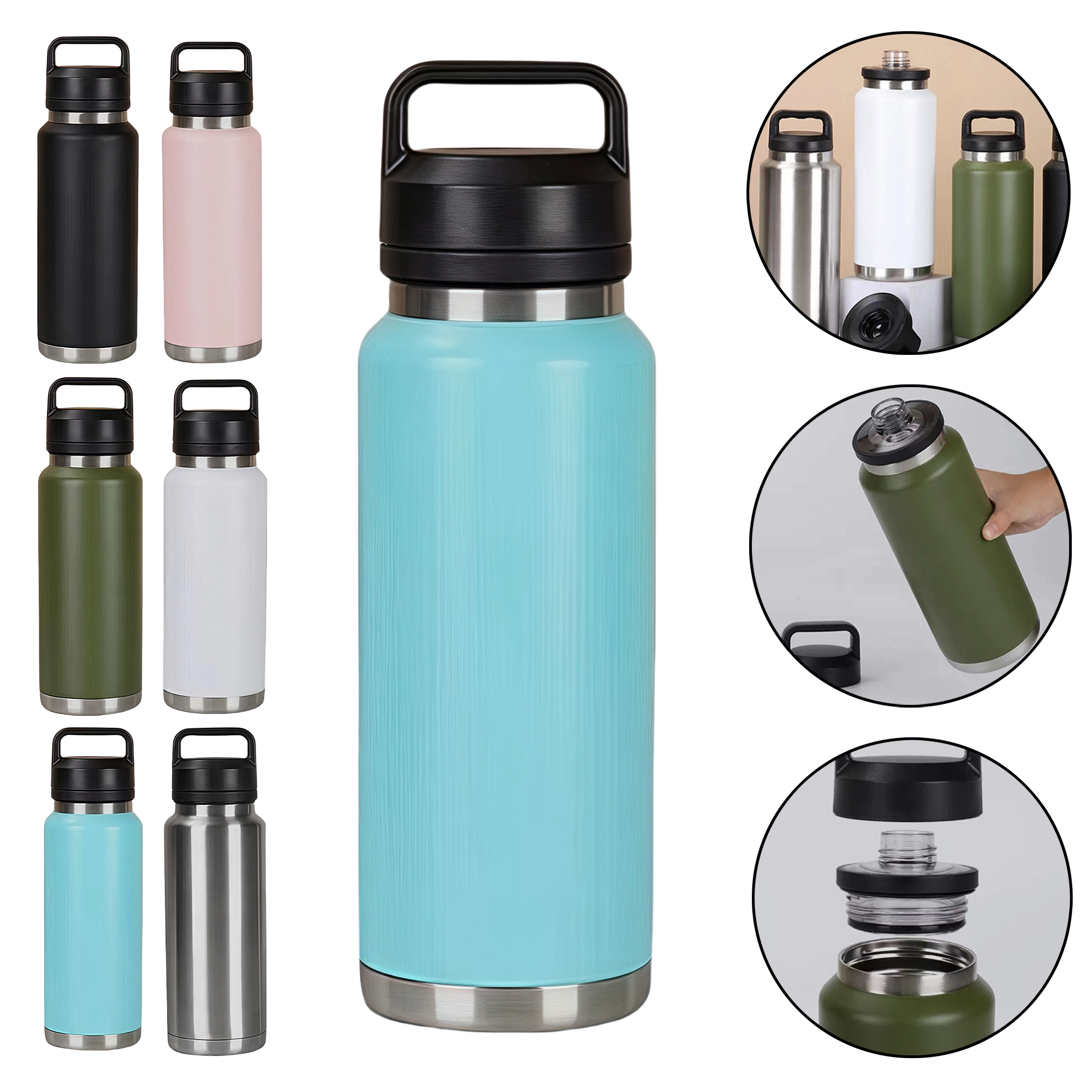304 Stainless Steel Insulated Water Bottle with Detachable Handle, custom water bottle with logo imprint 3