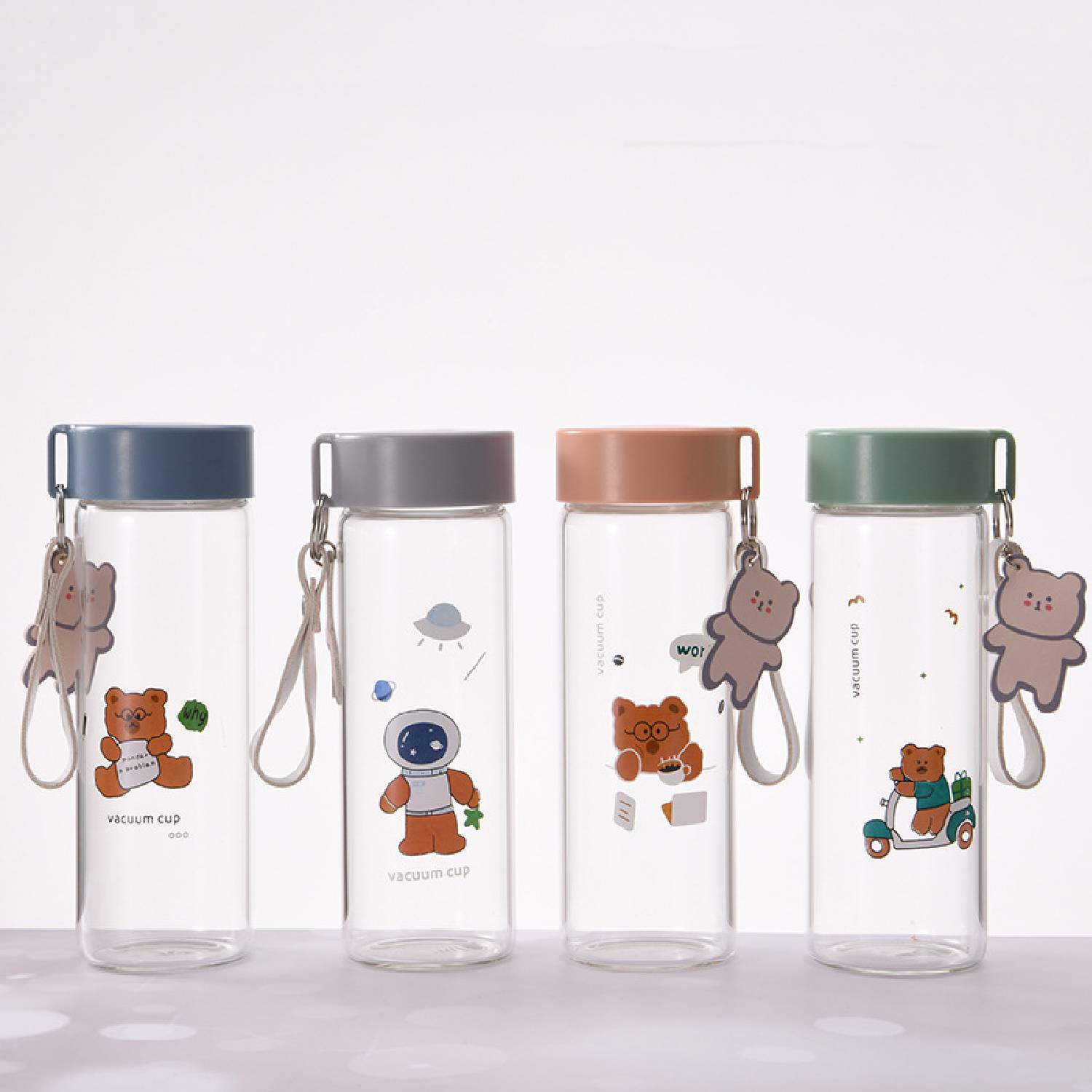 Transparent cute glass cup with lanyard 7