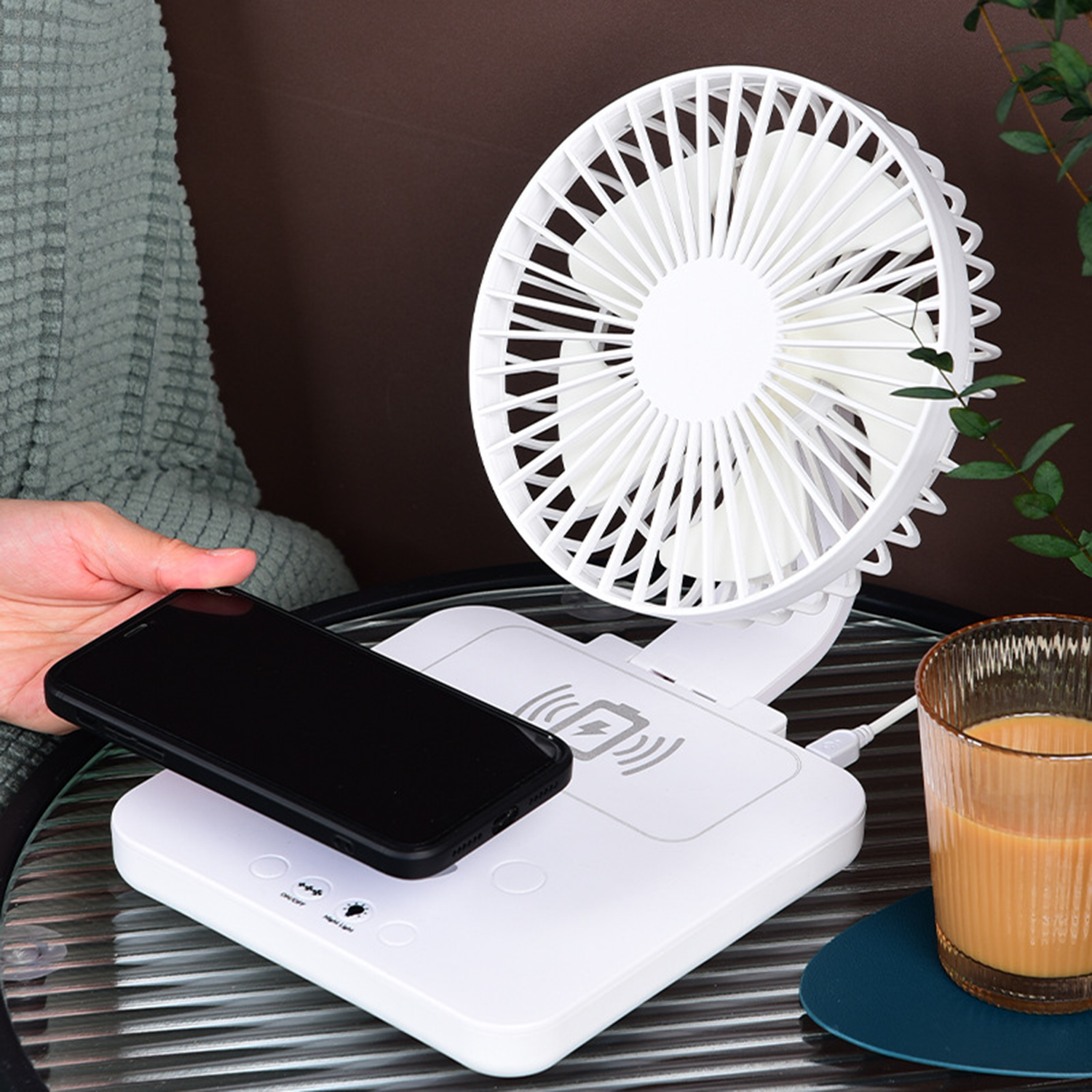 Desktop Portable Rechargeable Fan W/ Wireless Charger 4