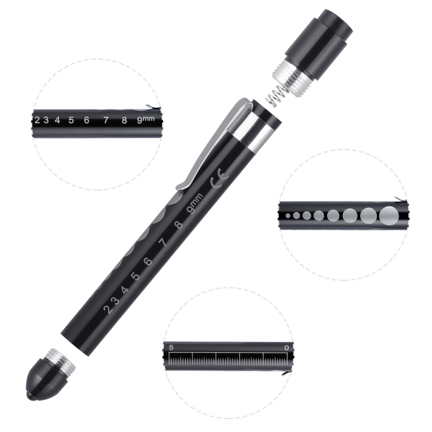 Aluminum Alloy Pen Flashlights with Pupil Meter and Ruler Board 9