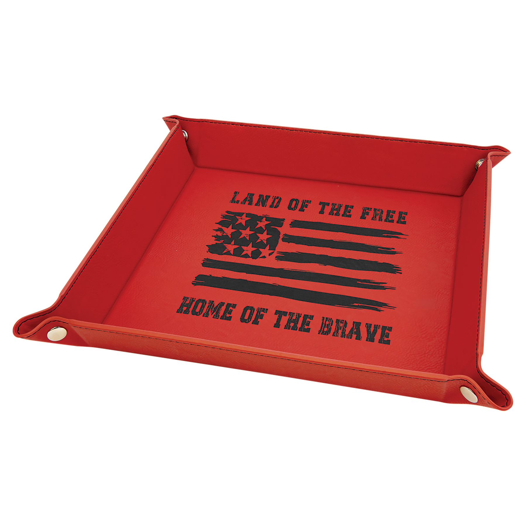 9" x 9" Red Leatherette Snap Up Tray with Silver Snaps 2