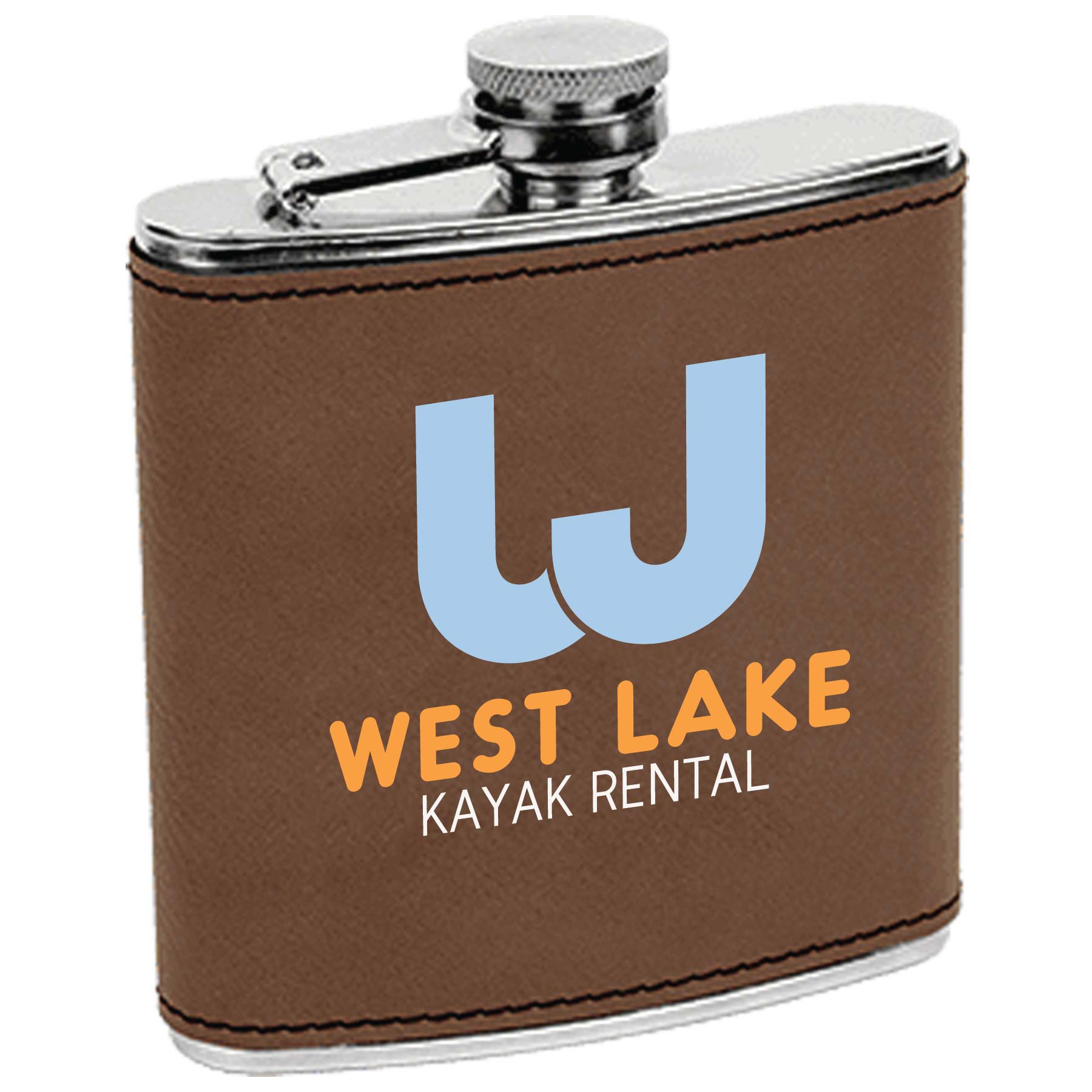 Dark Brown Leatherette Stainless Steel Flask, custom water bottle with logo imprint 4