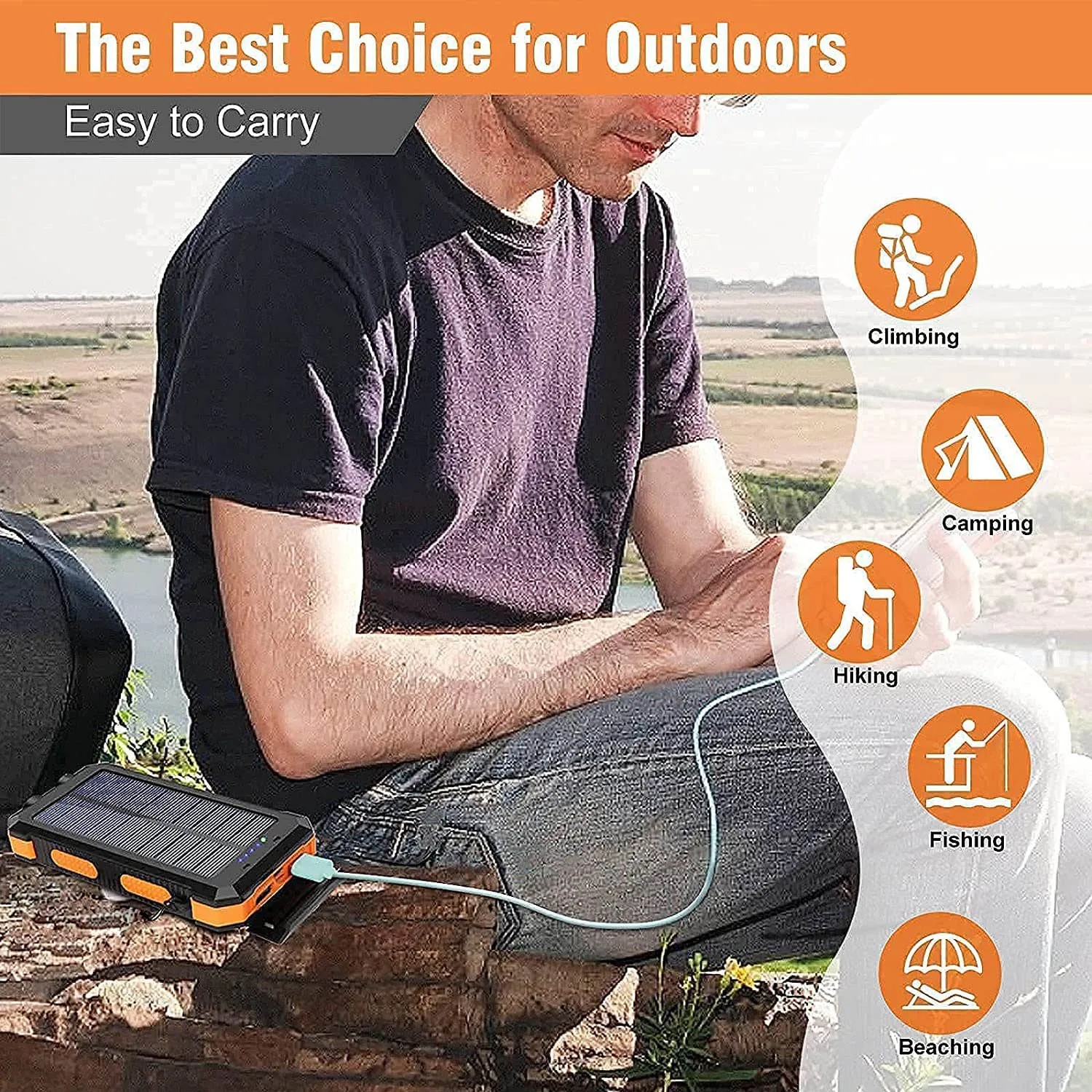 US STOCK- Waterproof Solar Power Bank 10,000mAh 8