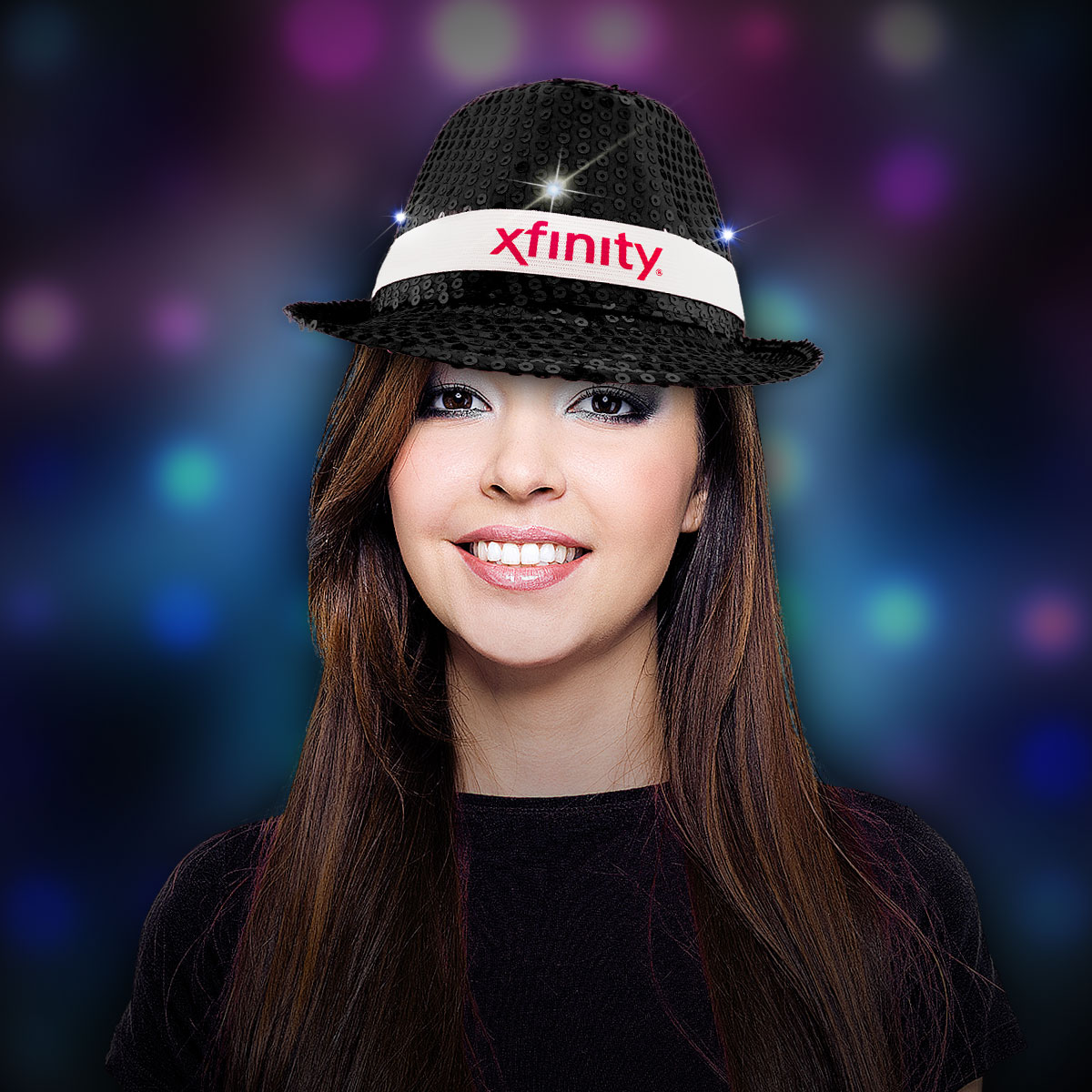 Black Sequin LED Fedora(white imprintable band)