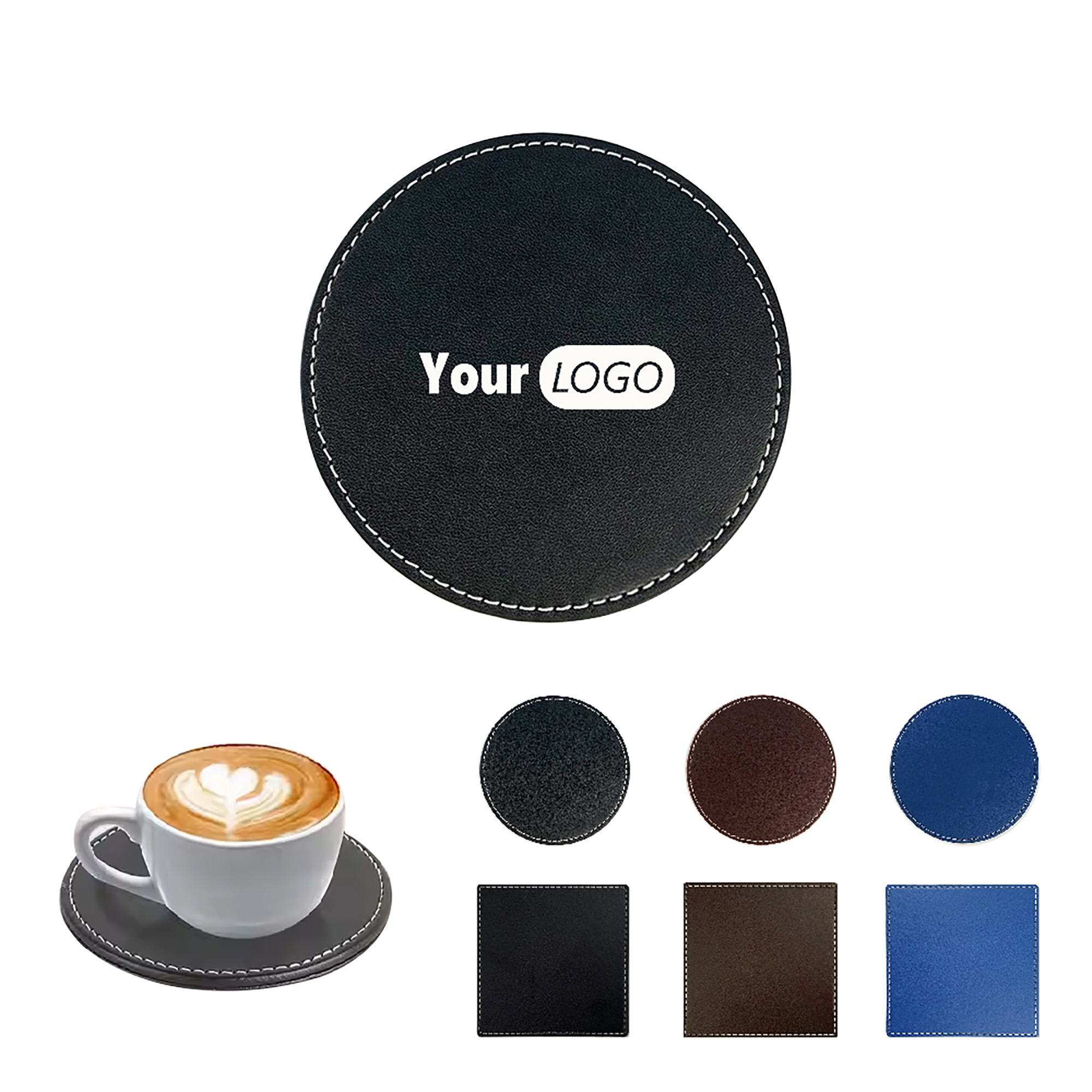 PU Leather Coaster Stitched with Nylon 1