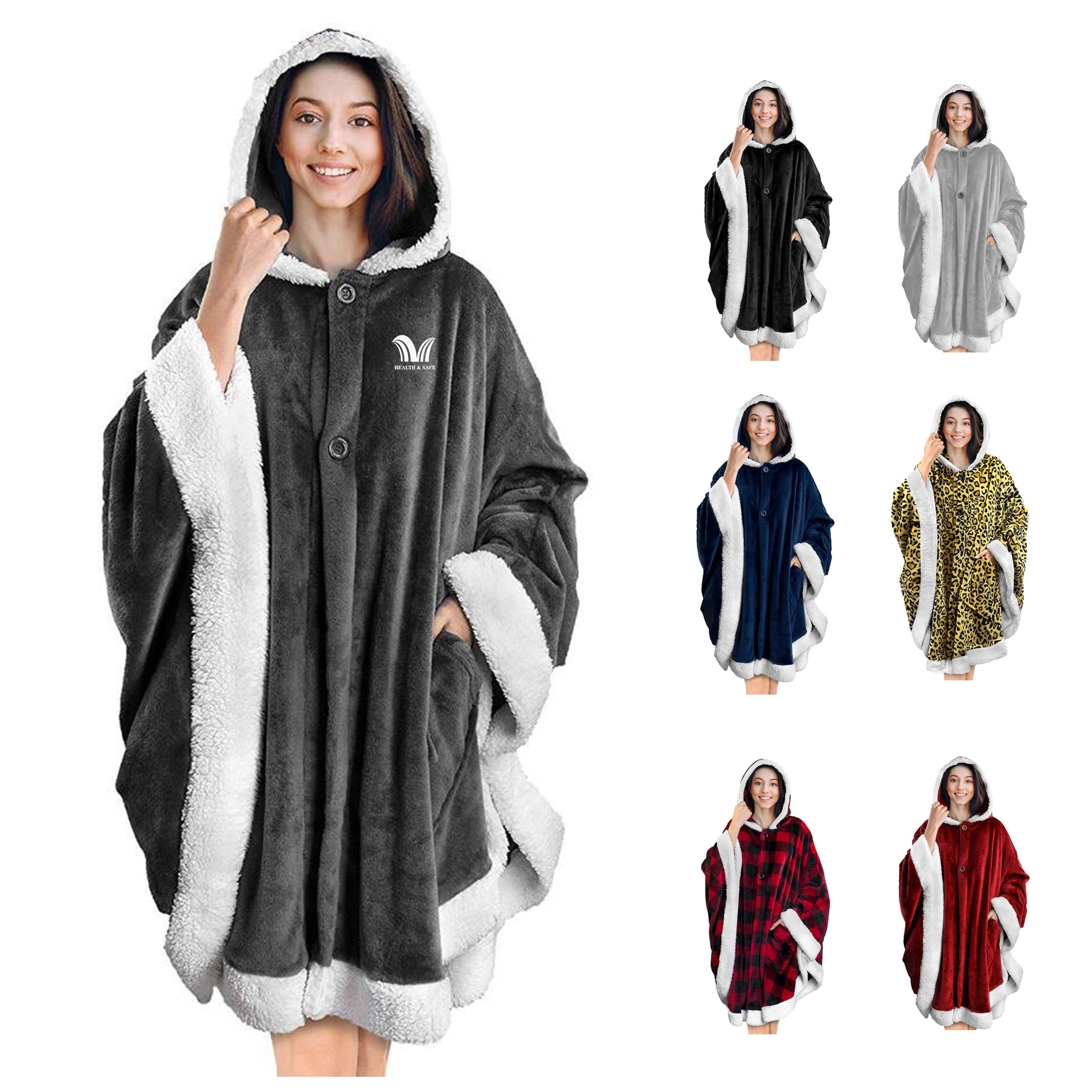 Poncho Hooded Blanket Wrap With Pockets Sherpa Fleece 3