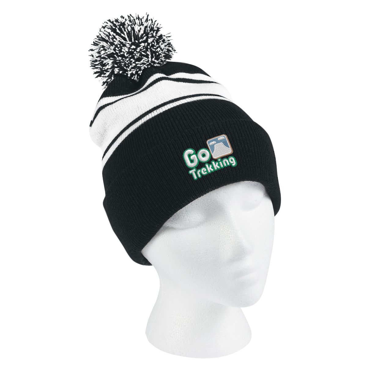 Two-Tone Knit Pom Beanie With Cuff 15