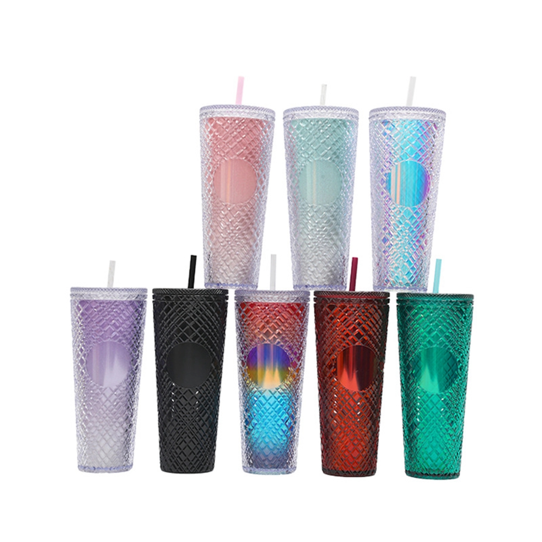 24 Oz. Plastic Double Wall Coffee Tumbler with Straw 12